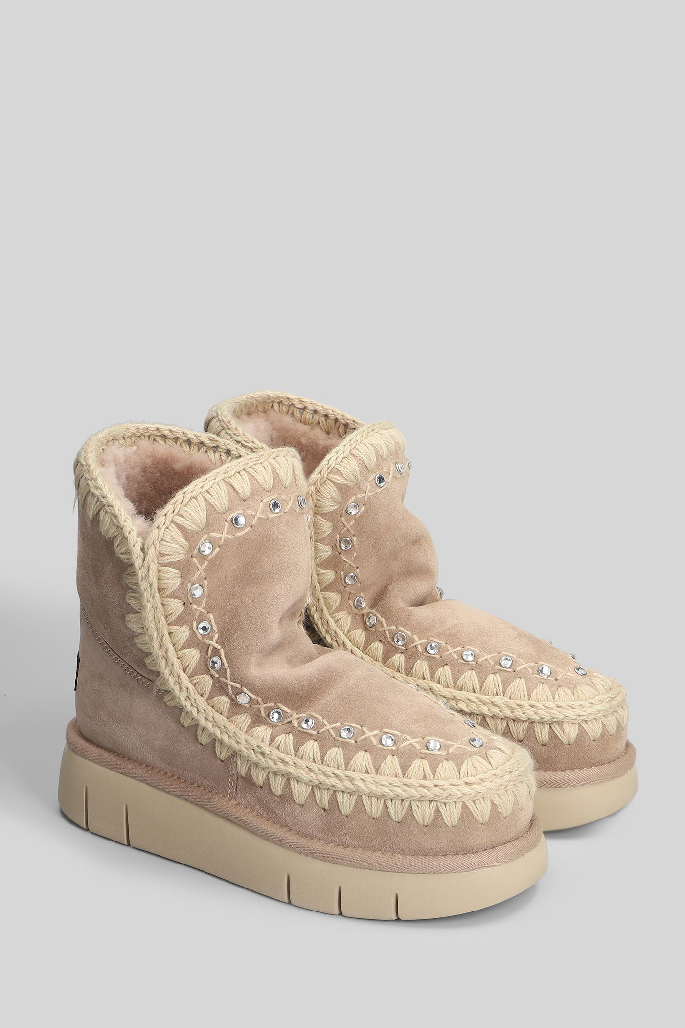 Mou Bounce Boot High Heels Ankle Boots In Camel Suede In Neutral