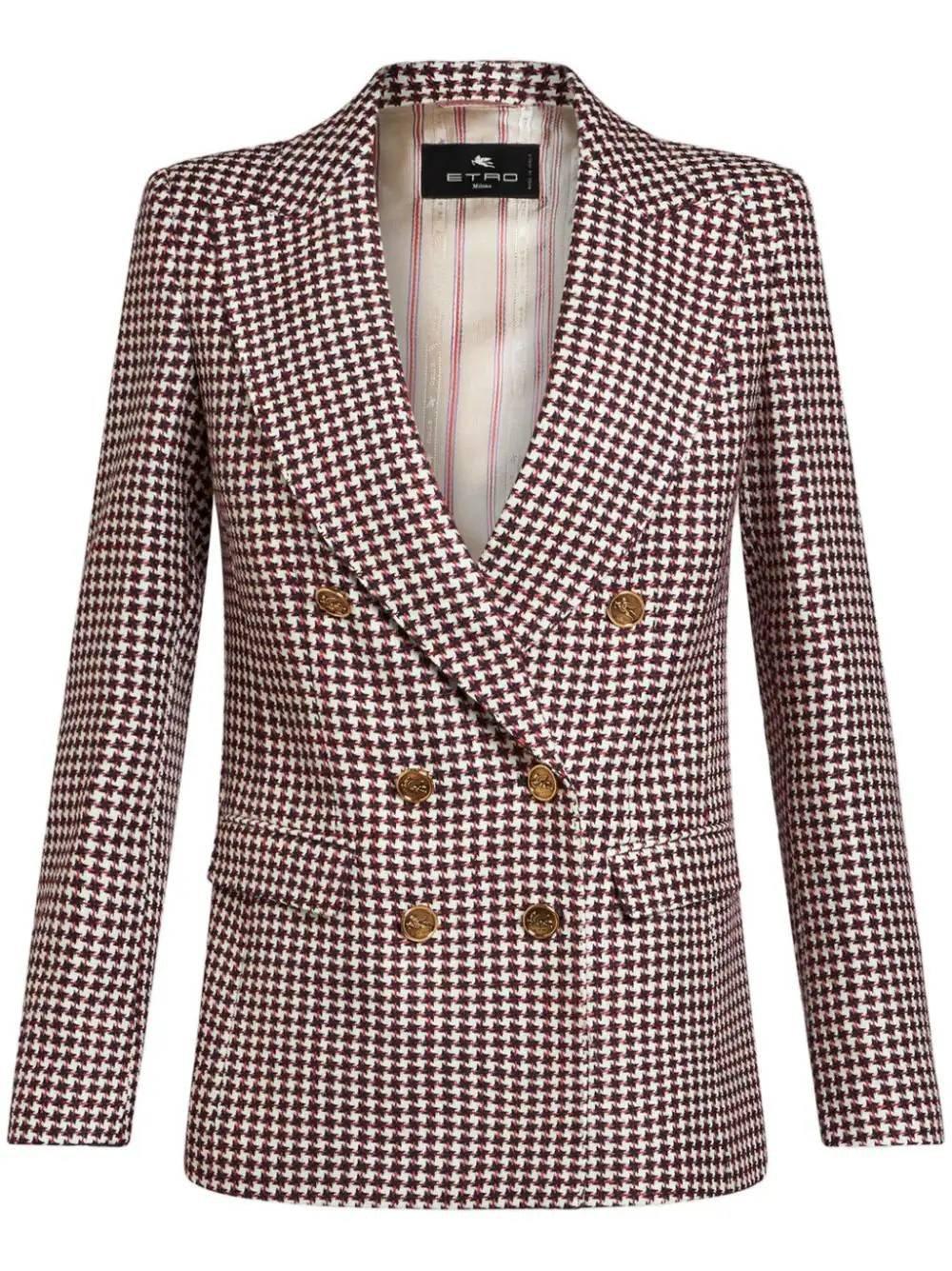 Shop Etro Houndstooth Patterned Straight Hem Jacket In Bordeaux