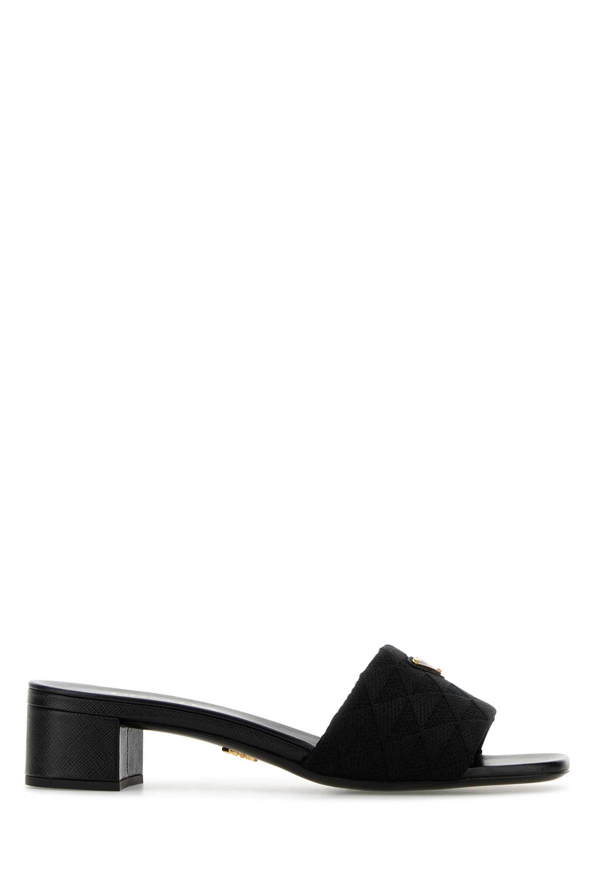 Shop Prada Embroidered Fabric Mules In Nero