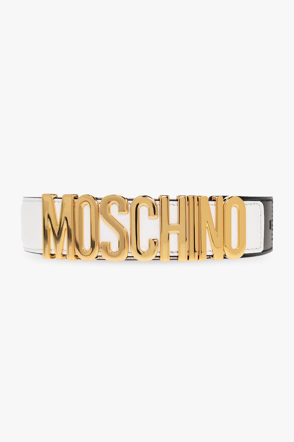 Shop Moschino Leather Belt With Logo In Bianco