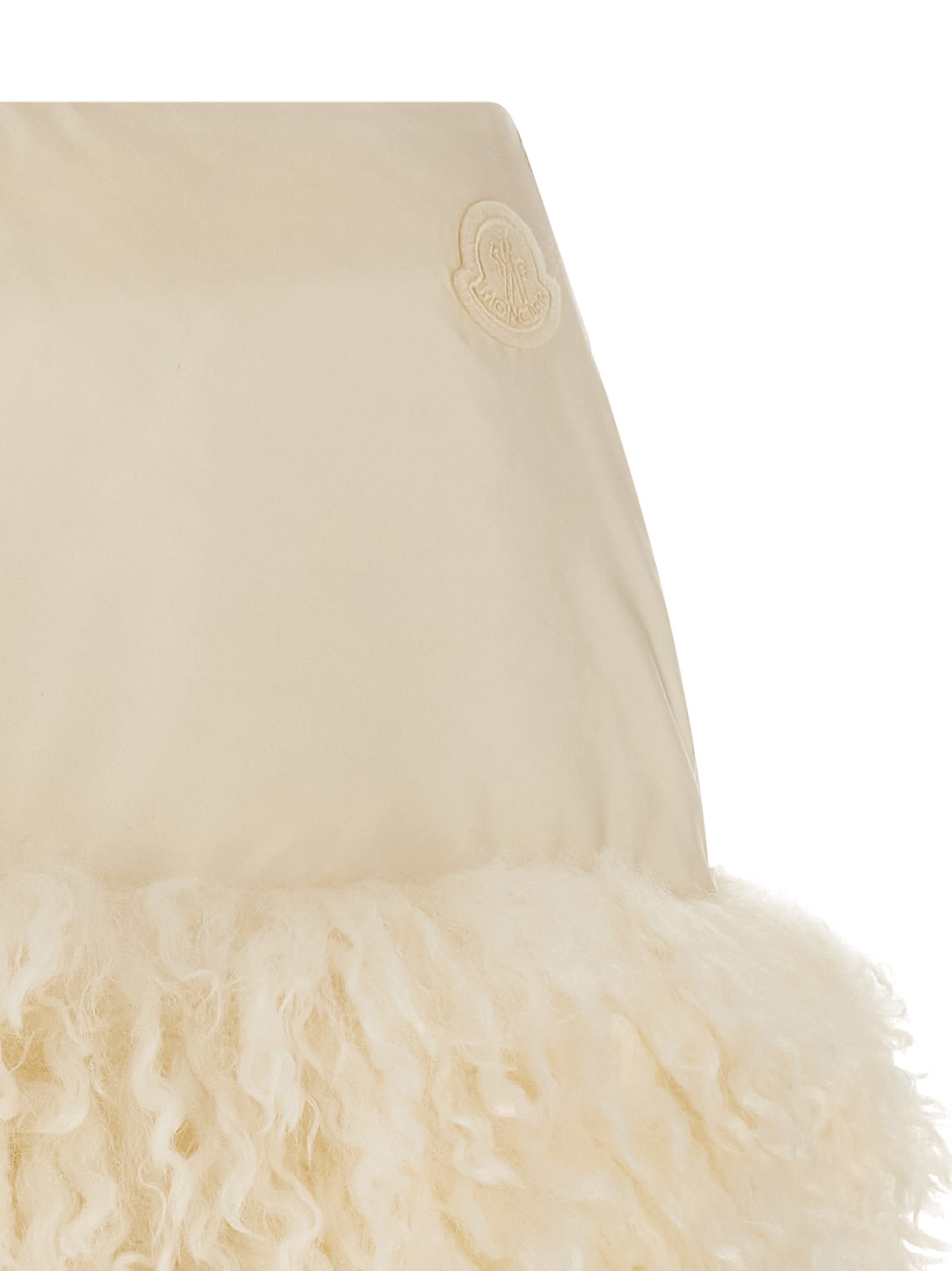 Moncler High Waist Textured Skirt With Fur Trim In White