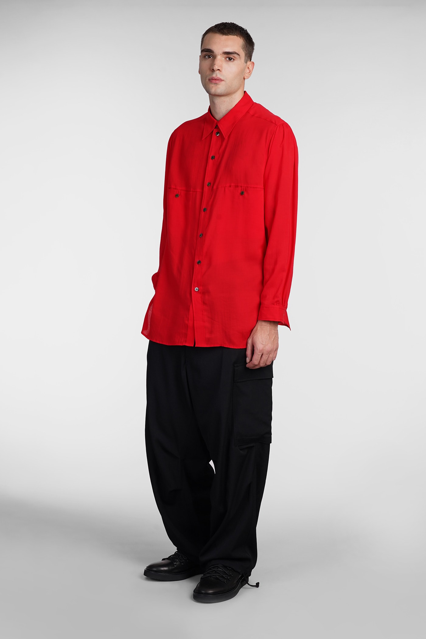 Shop Yohji Yamamoto Shirt In Red Cellulose