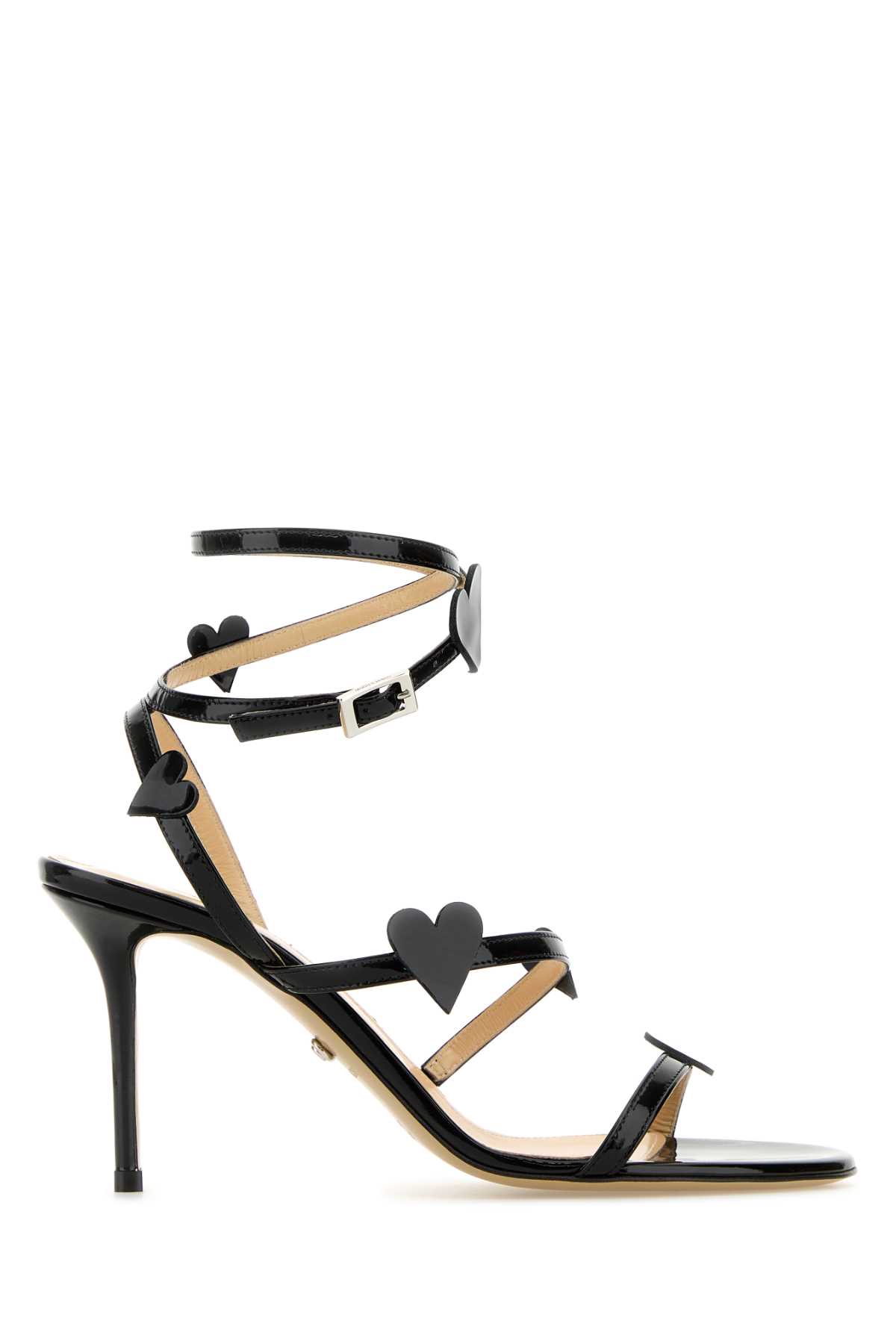 Shop Mach &amp; Mach Black Leather Petit Coeur Sandals