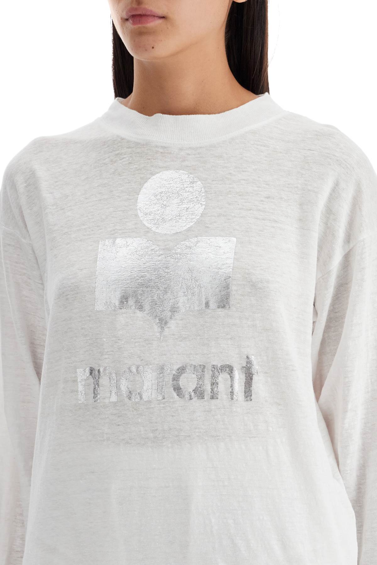 Shop Marant Etoile Klowia T-shirt With Metallic Logo Print In White (silver)