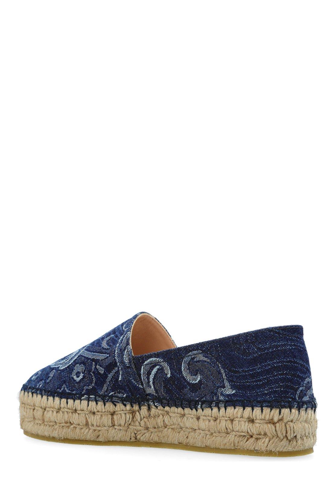 Etro Paisley Denim Jacquard Platform Espadrilles In Blue