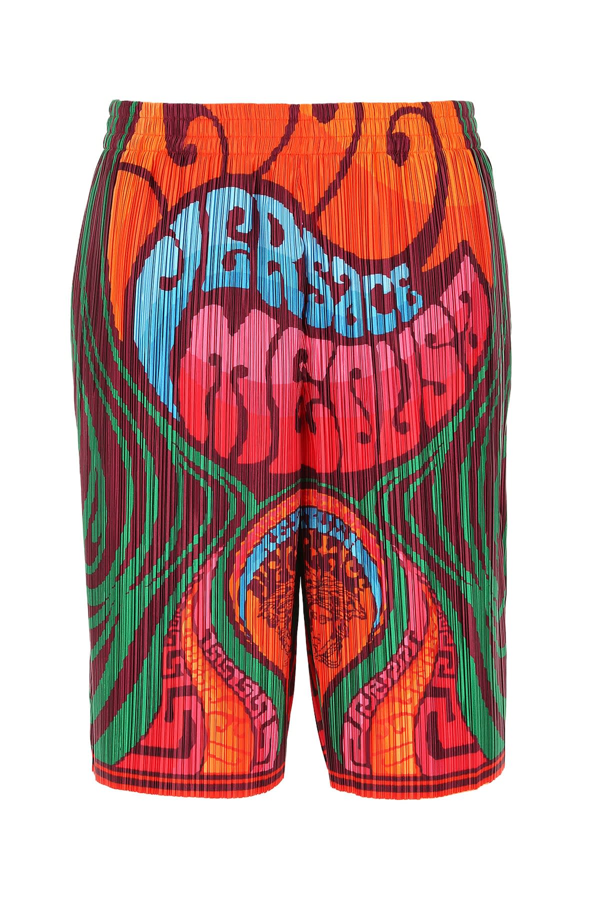Versace Pleated Medusa Music Print Shorts In Multi