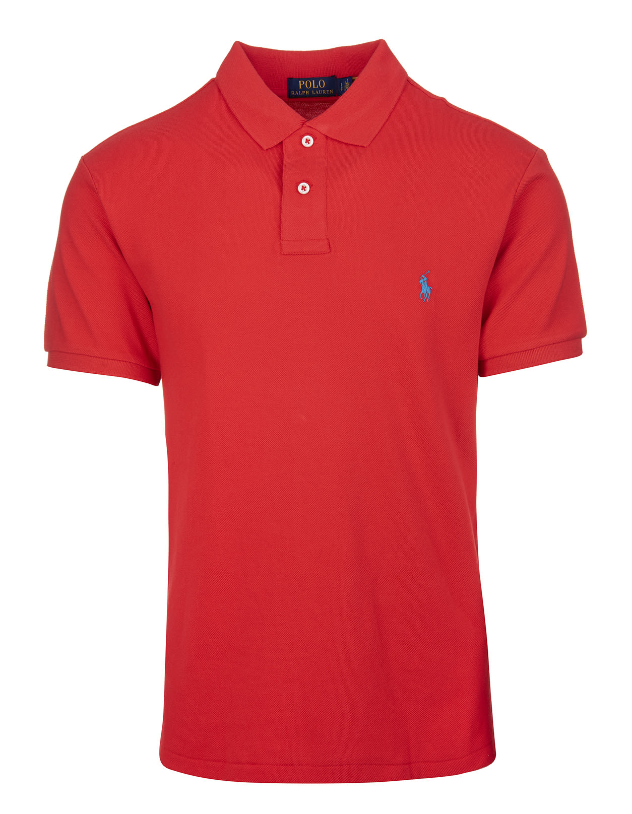 Ralph Lauren Man Red And Light Blue Slim-fit Pique Polo Shirt