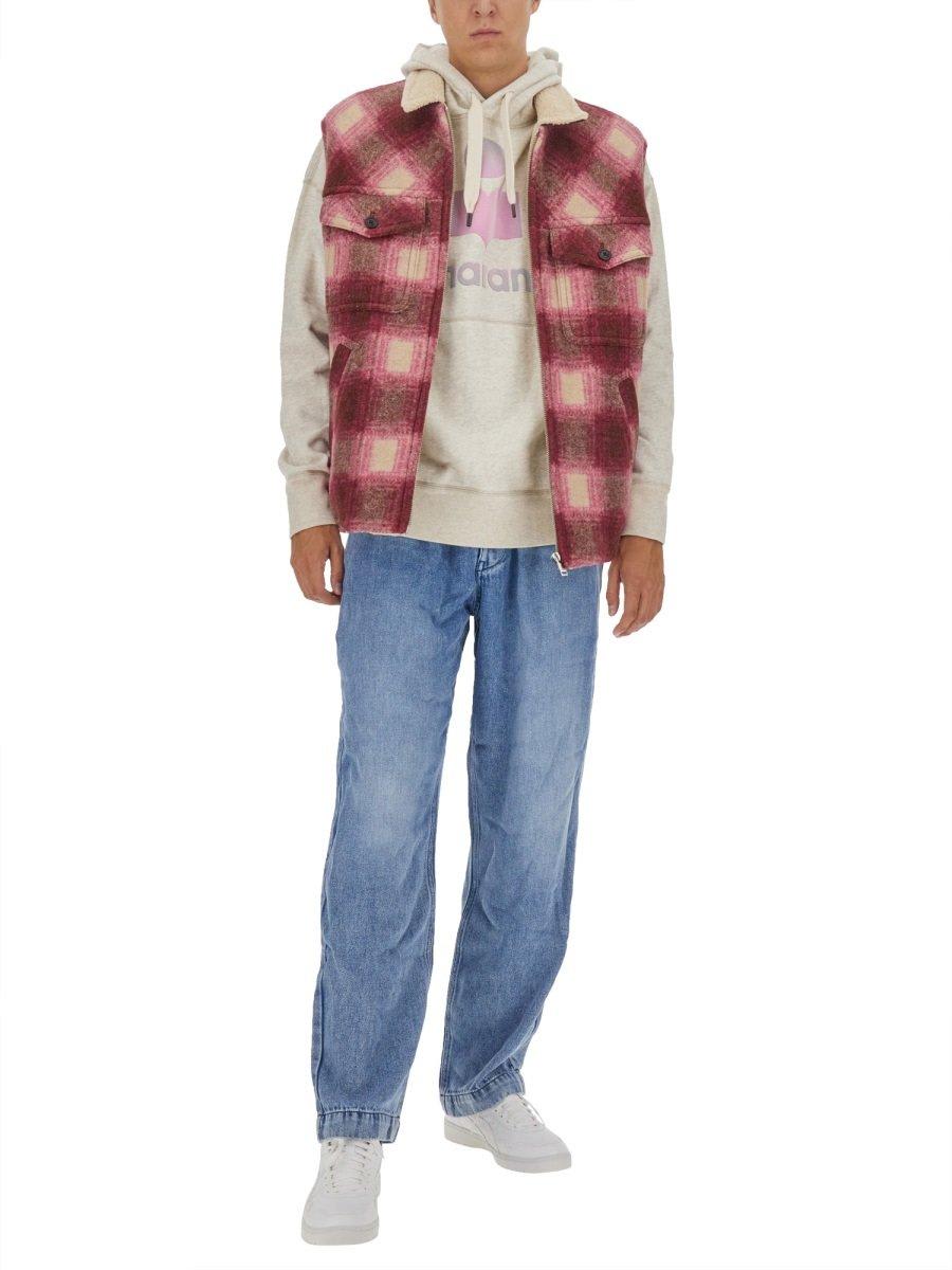 Shop Isabel Marant Plaid Checked Zip-up Gilet In Purple