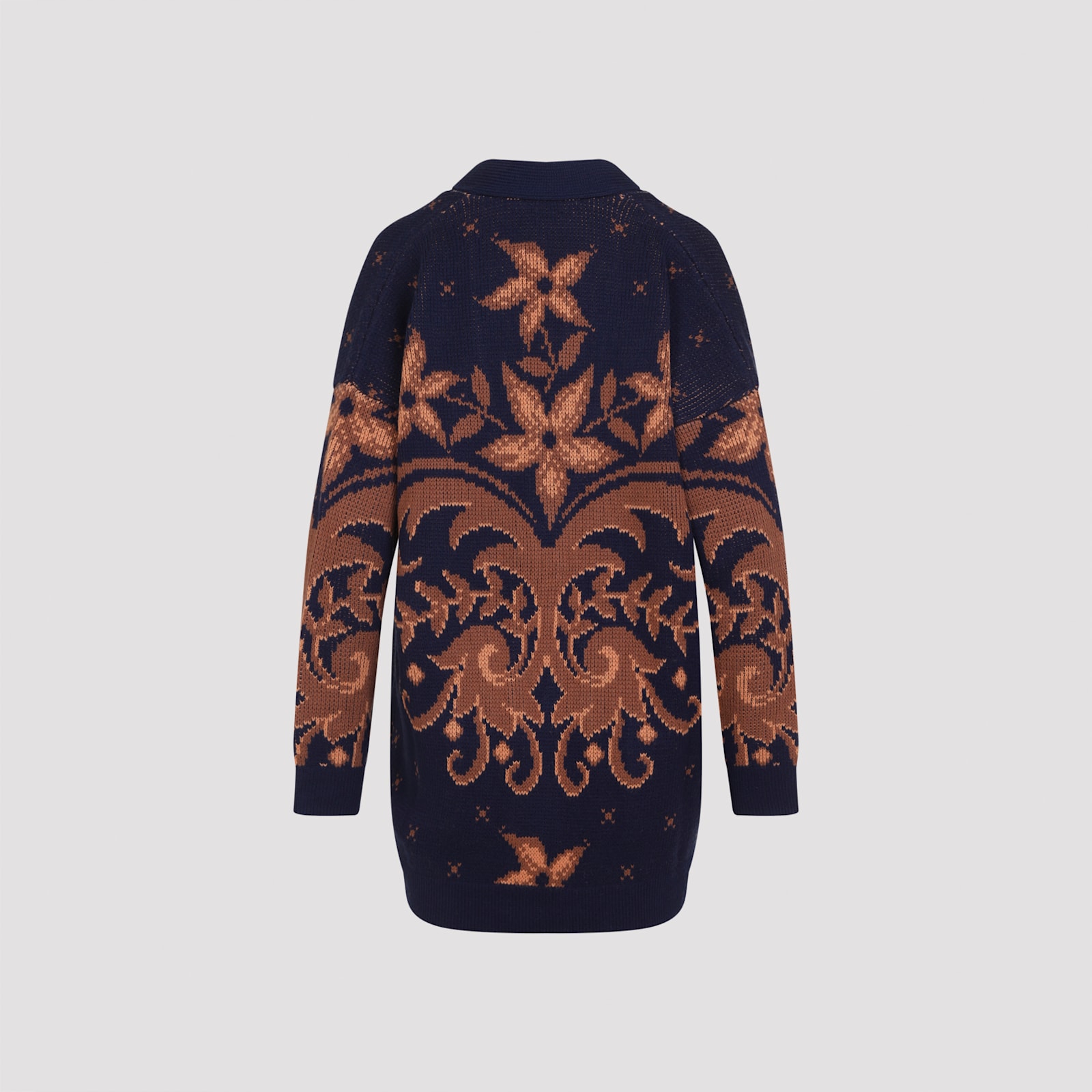 Etro Wool Jacquard V-neck Cardigan With Front Pockets In Blue