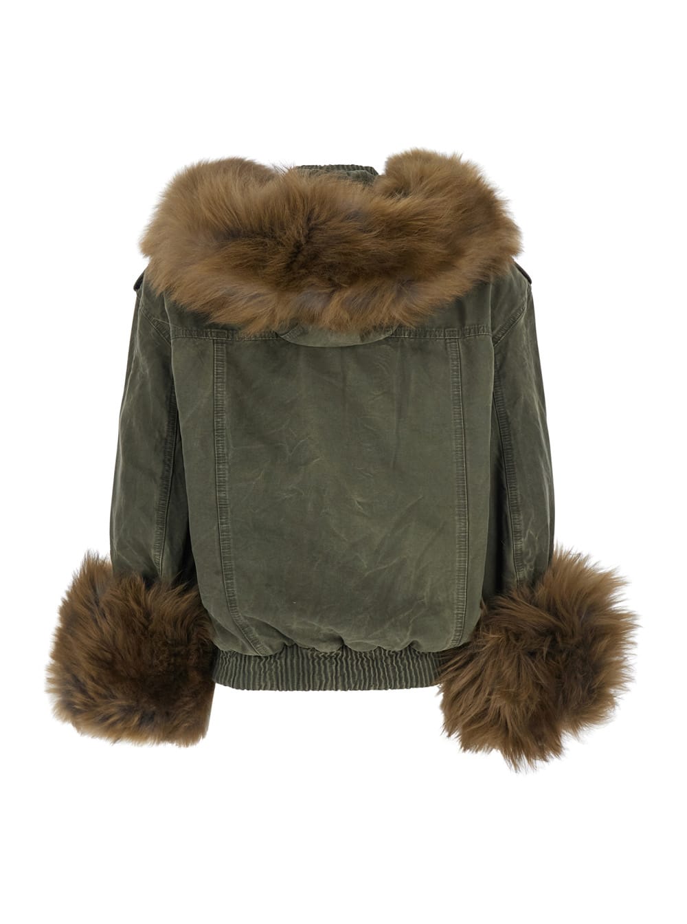 Blumarine Green Jacket With Removable Fur Details In Cotton Woman In Green