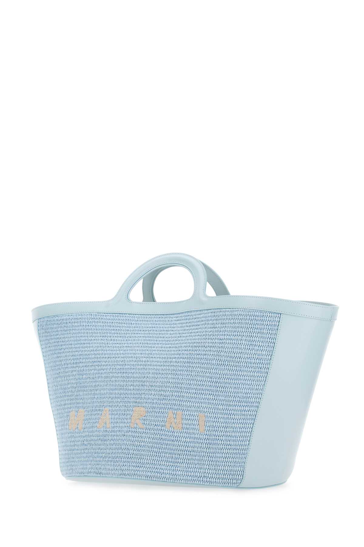 Marni Pastel Light-blue Leather And Raffia Large Tropicalia Summer Handbag In 00b21