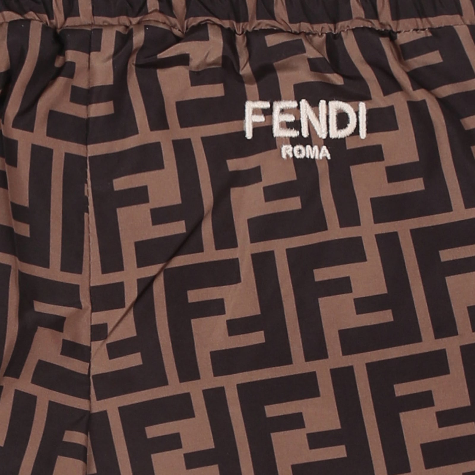 Fendi Beige Trousers For Bbay Boy With Ff In Brown