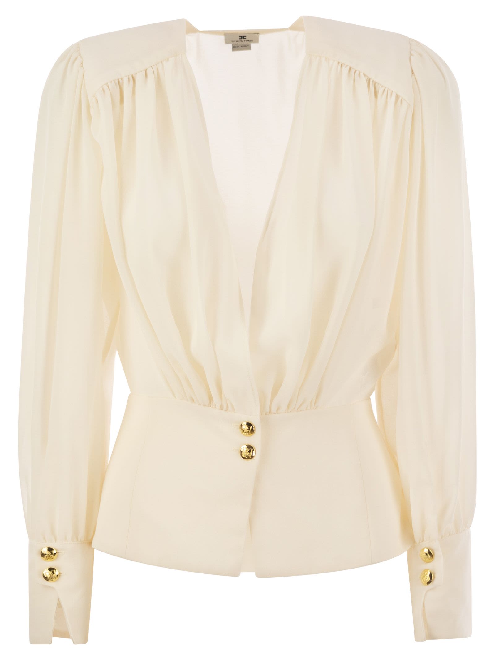 Shop Elisabetta Franchi Georgette Blouse With Basque In Butter