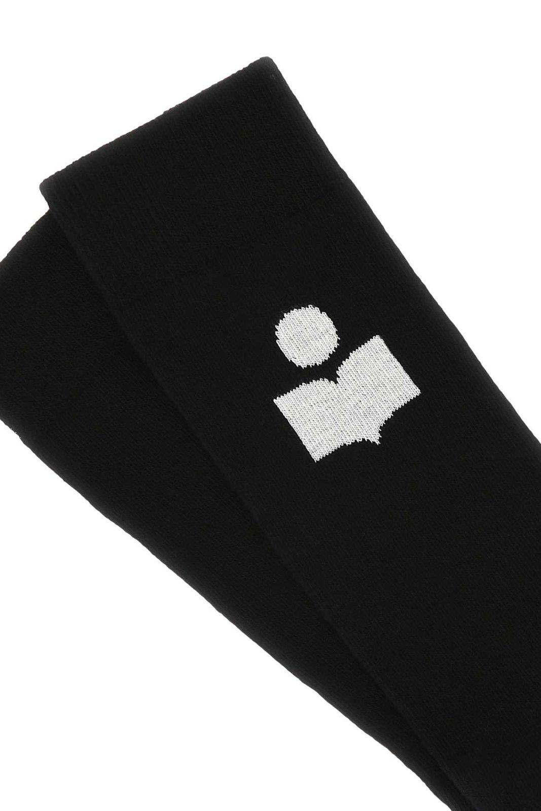 Shop Isabel Marant Logo Intarsia Stretch Socks In Black