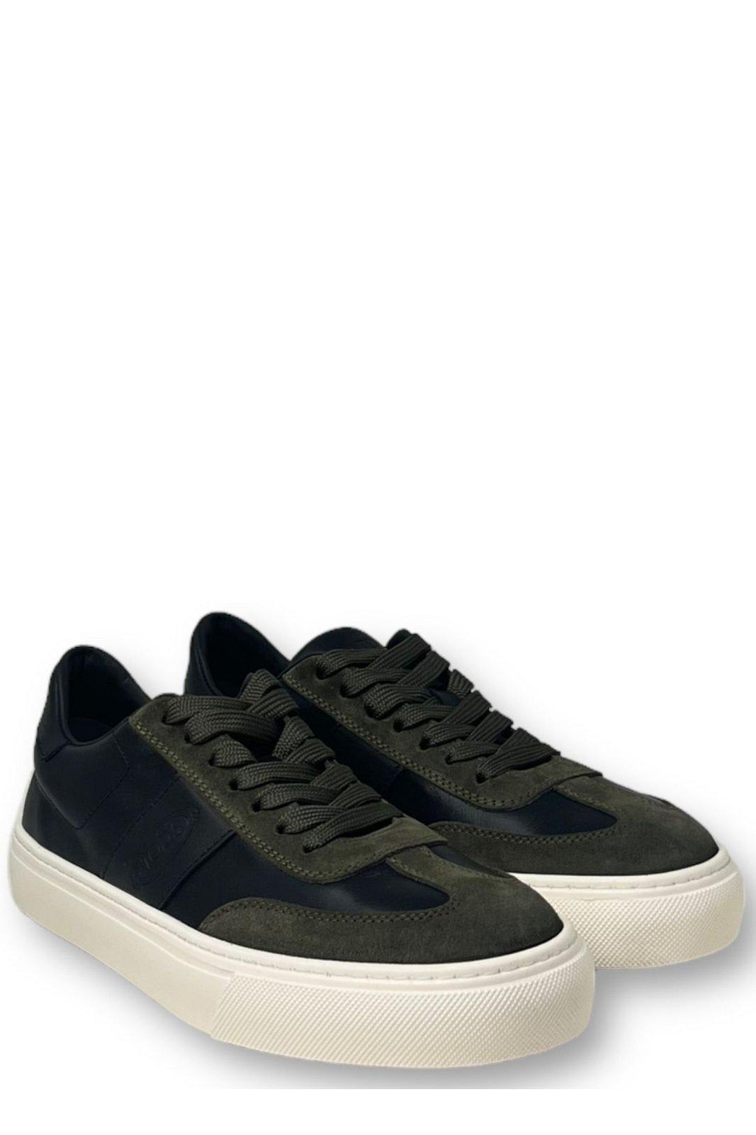 Shop Tod's Panelled Logo Debossed Sneakers In Black, Green