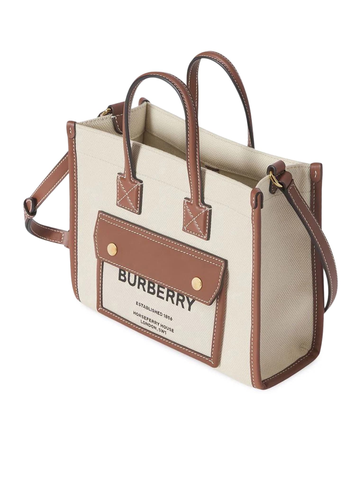 Shop Burberry Ll Mn Pocket Dtl Tote Ll6 Womens Bags In Natural Tan