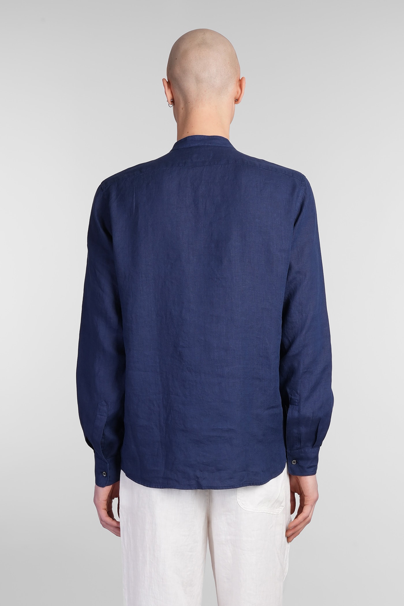 Aspesi Bruce Shirt In Blue Linen In Blue