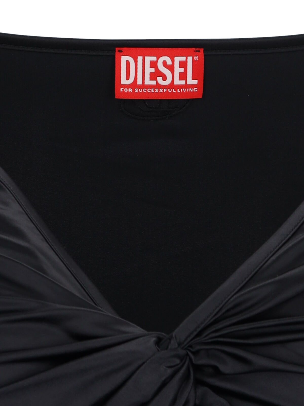 Diesel Long Sleeved Gathered V-neck Top With Chintz Finish In Black