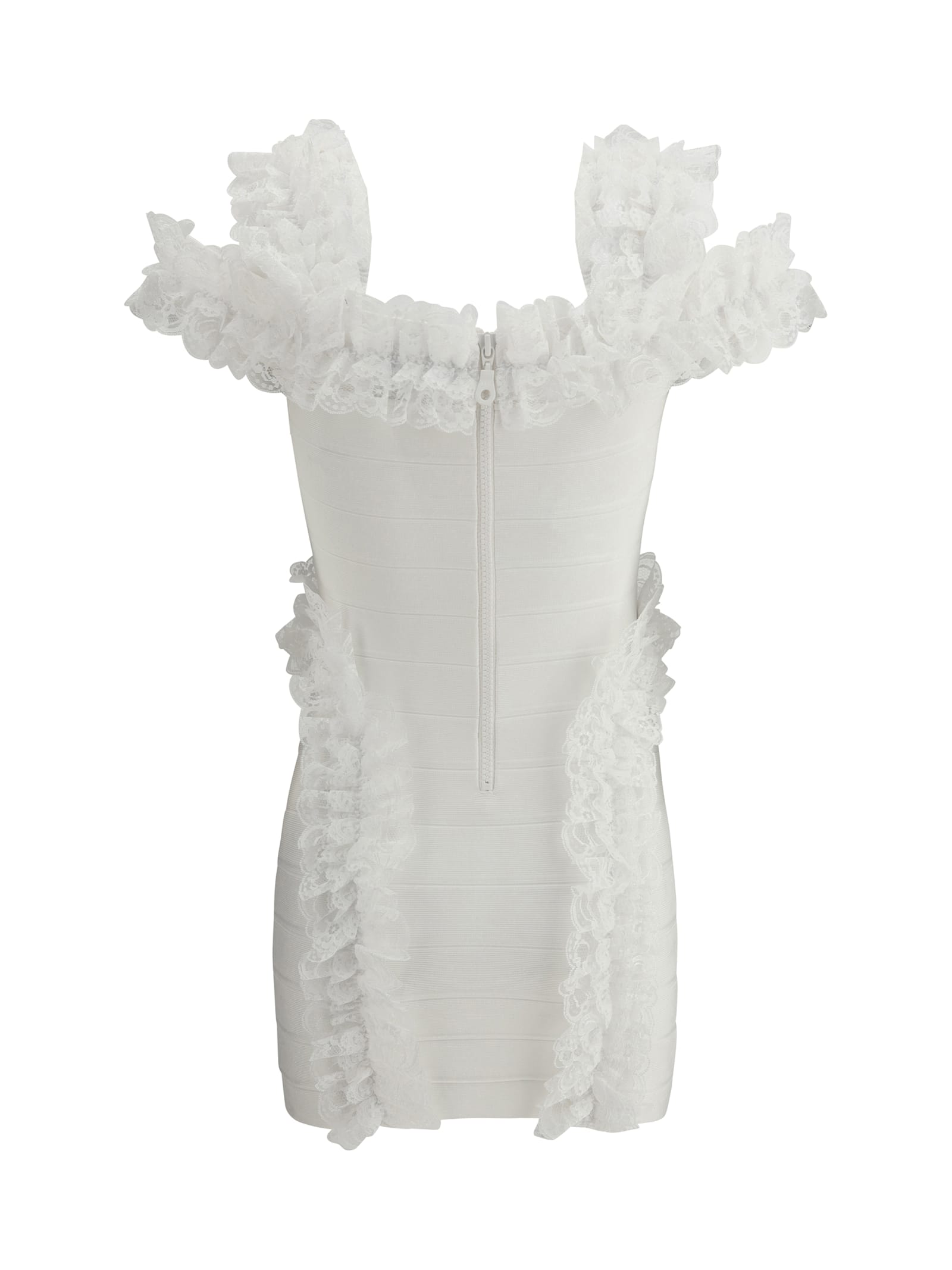 Shop Self-portrait Knit Ruffle Mini Dress In White