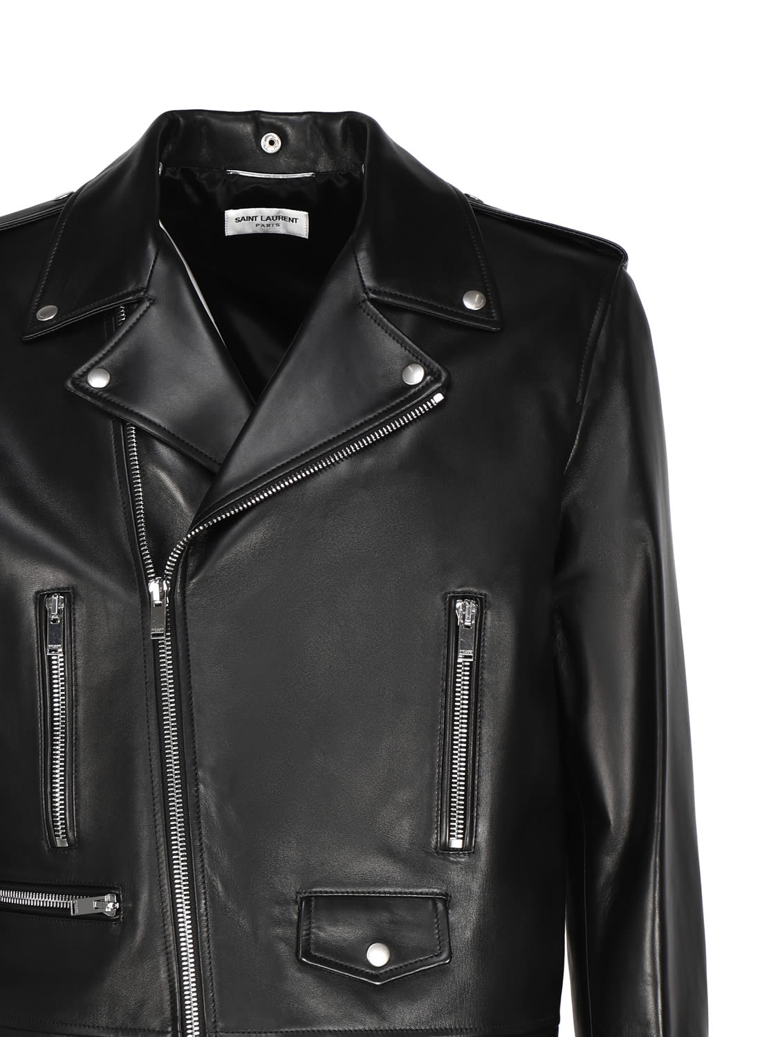 Shop Saint Laurent Leather Motorcycle Jacket In Black