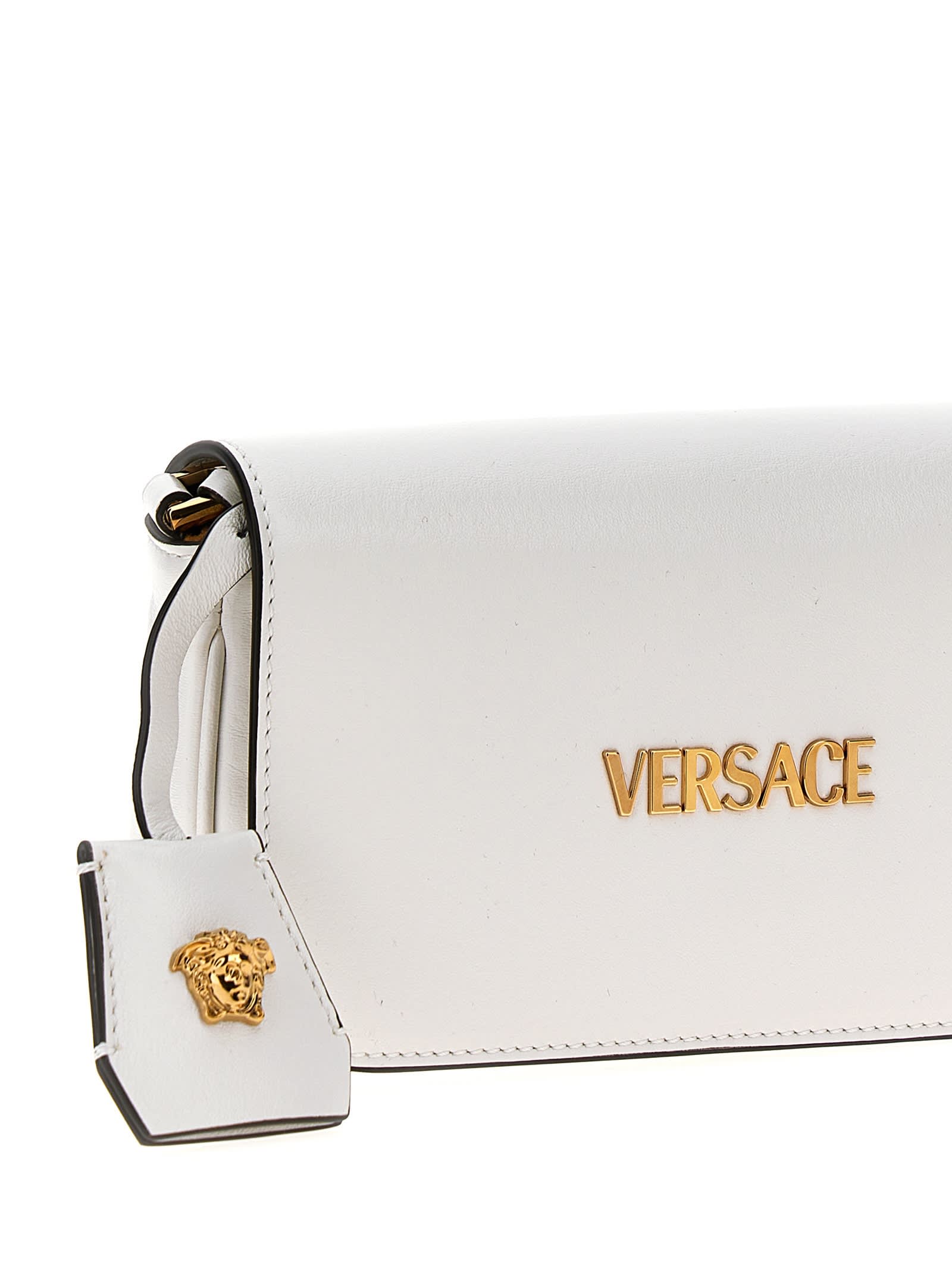Versace Mini Tag Crossbody Bag In White