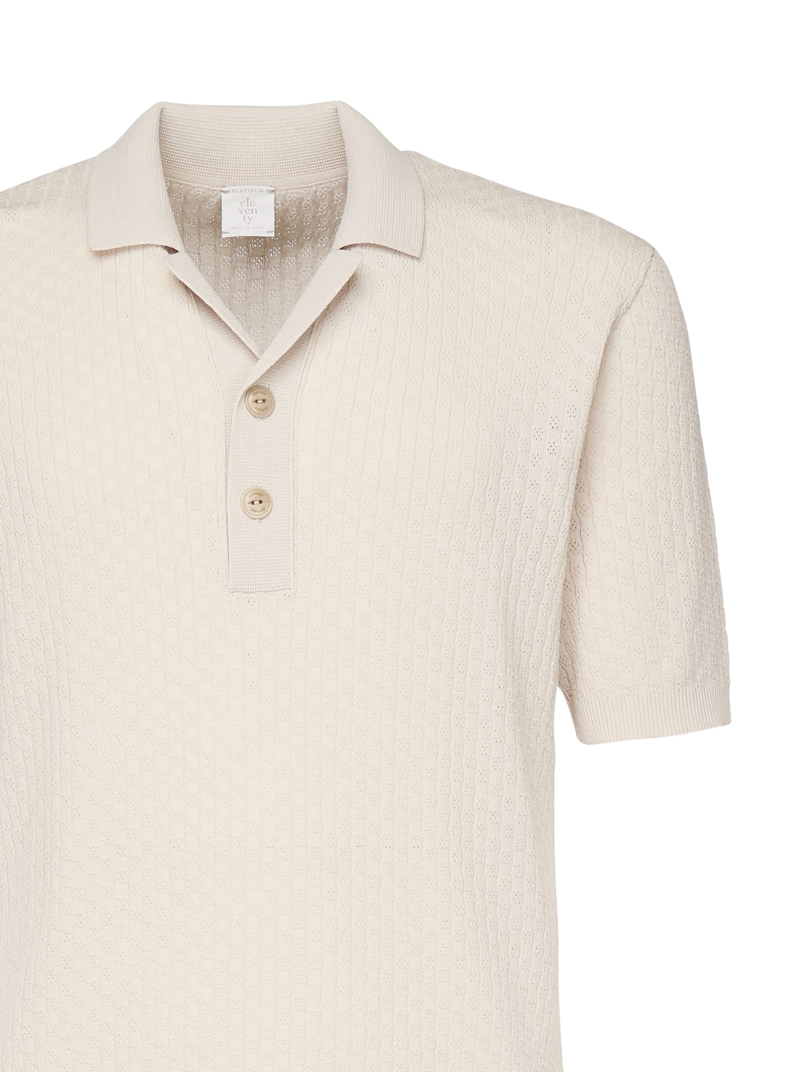 Eleventy Textured Cotton Polo With Ribbed Collar In Sand