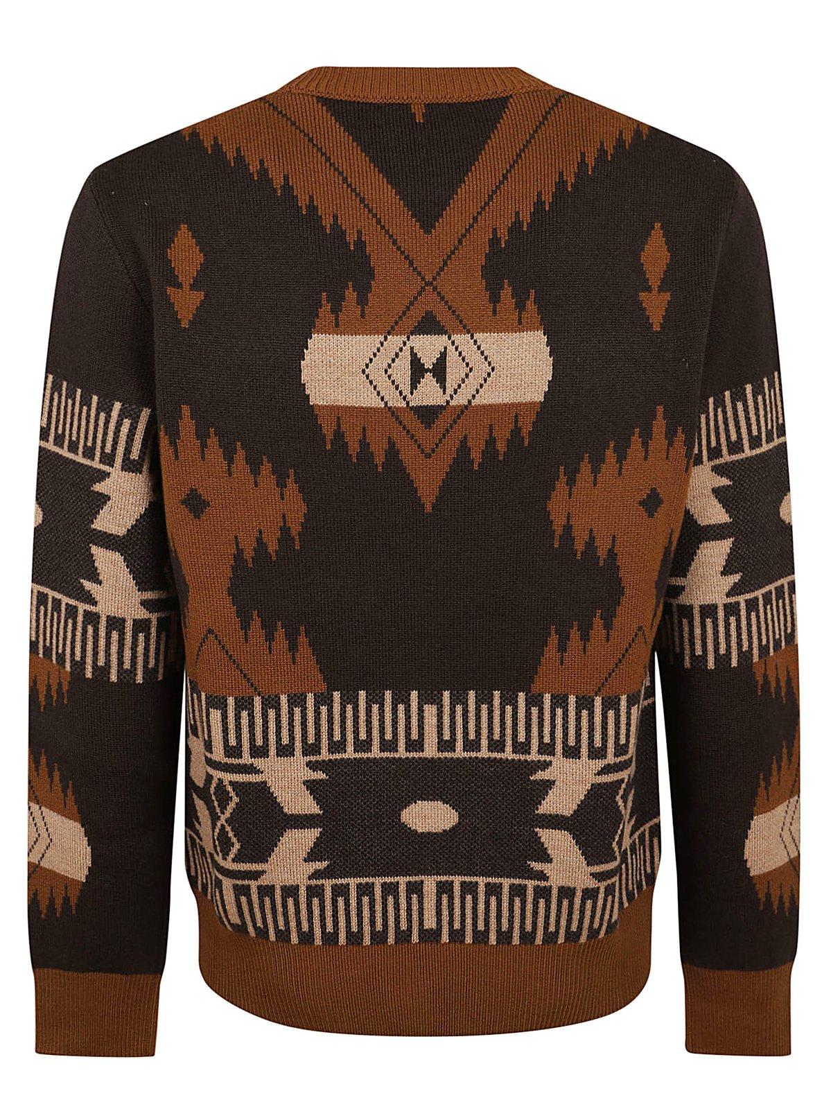 Shop Alanui Icon Jacquard Crewneck Jumper In Brown