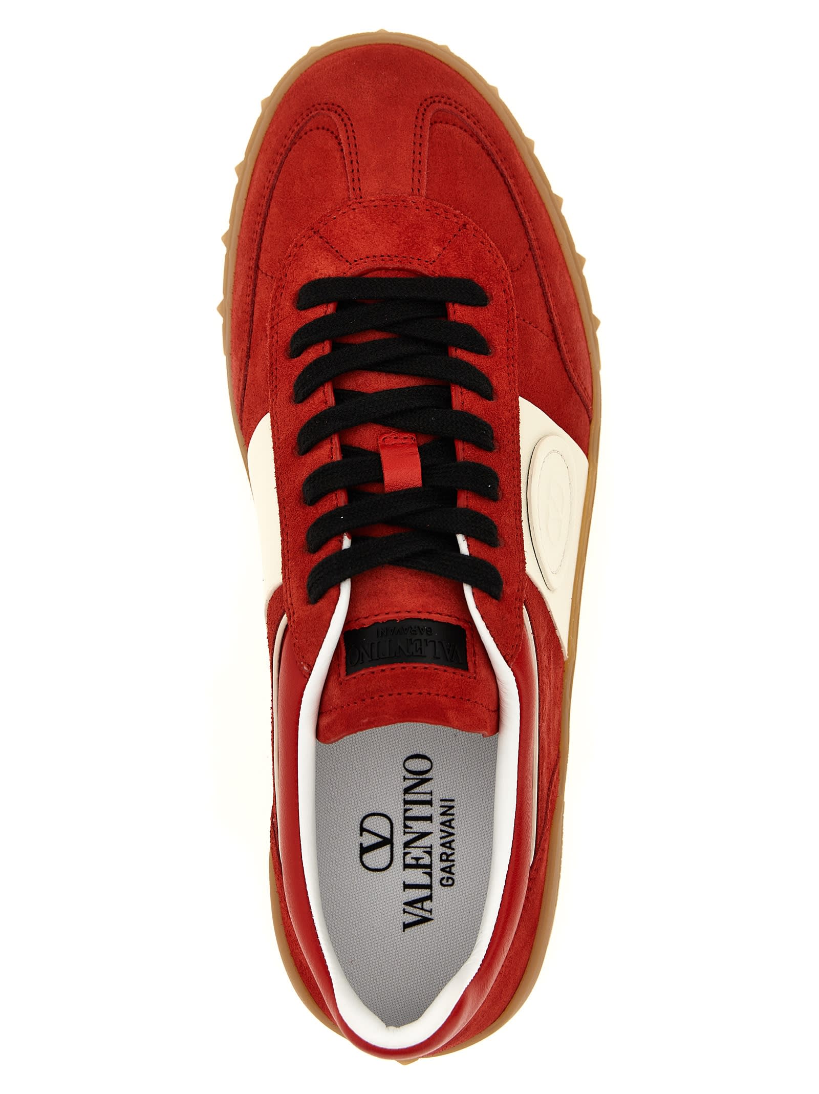 Valentino Garavani Upvillage Low Top Trainer In Split Leather And Calfskin Nappa Leather In Red