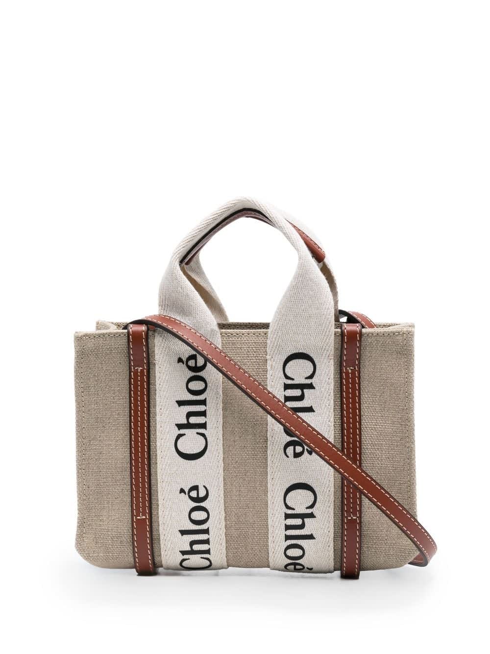 Chloé Woody Mini Canvas Tote In Brown