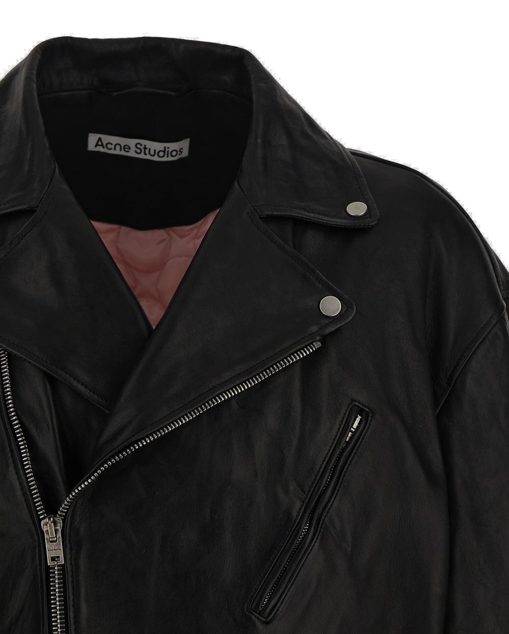 Shop Acne Studios Spread-collared Zip-up Biker Jacket In Black