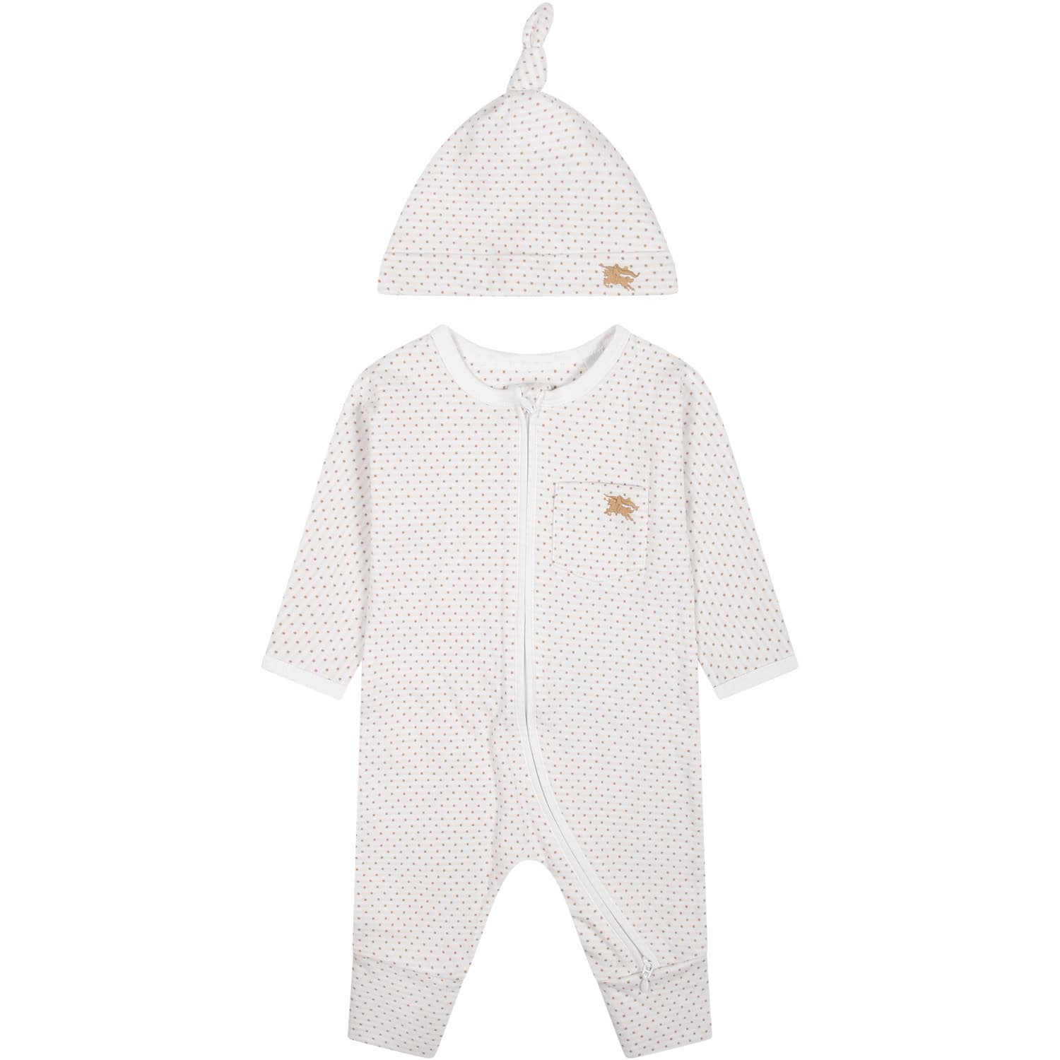 Burberry White Set For Babies With Polka Dots And Logo