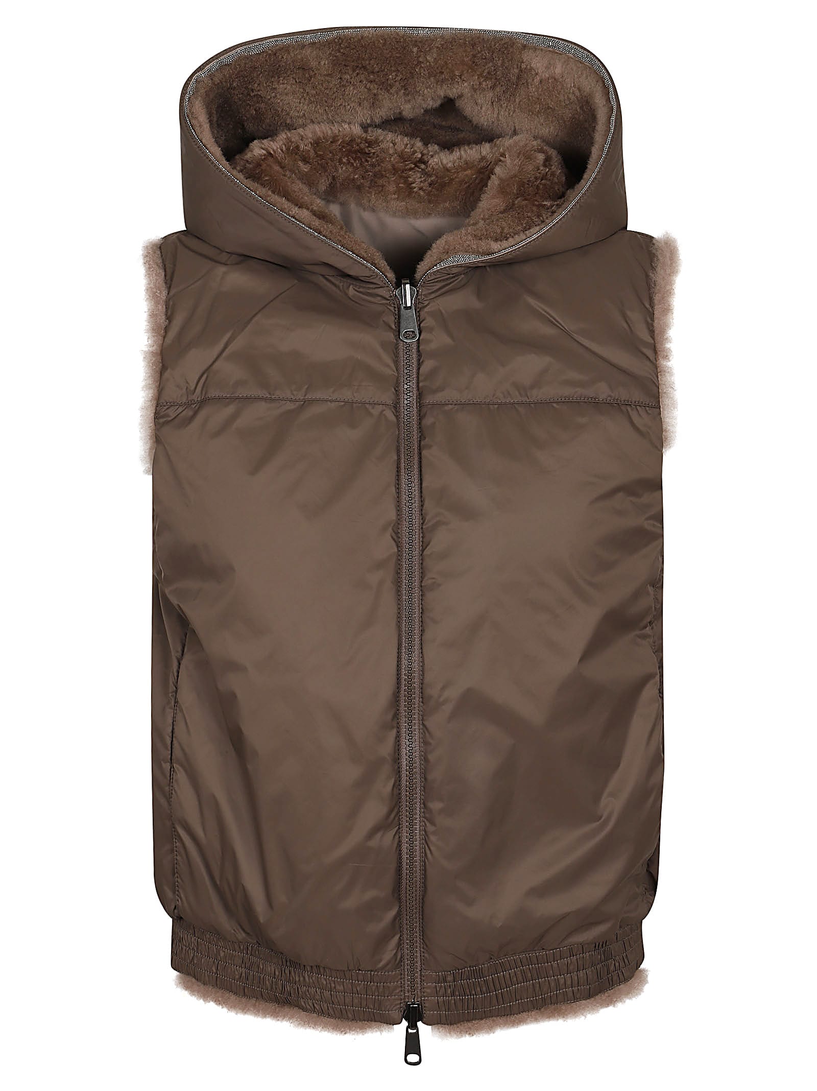 Shop Brunello Cucinelli Padded Fur Gilet In Himalayan Salt