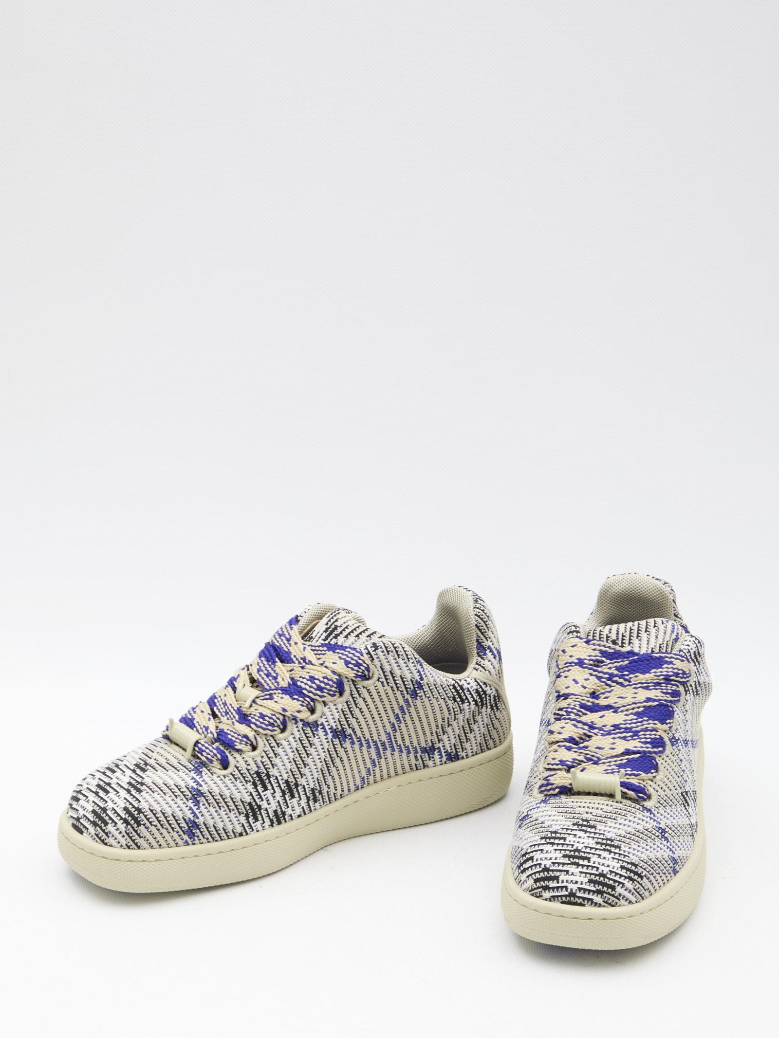 Shop Burberry Check Knit Box Sneakers In Beige