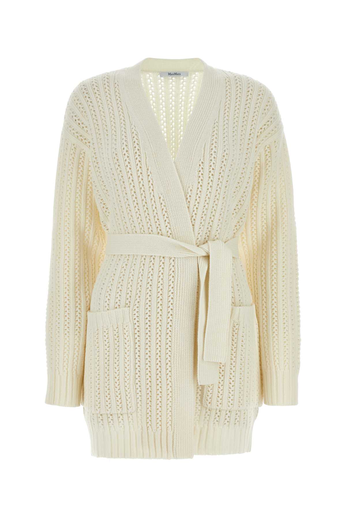 Shop Max Mara Ivory Wool Blend Balzac Cardigan In Vaniglia