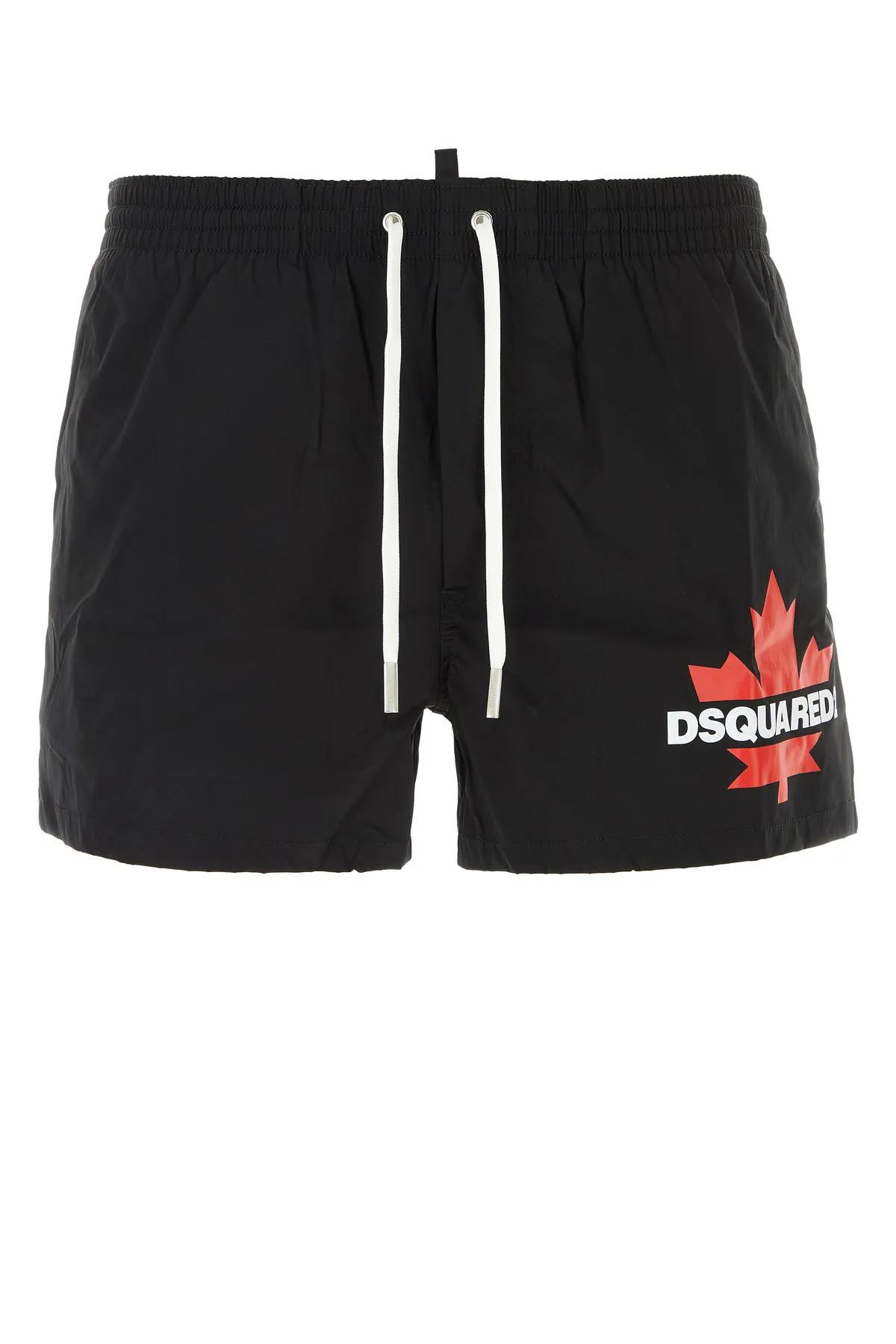 Shop Dsquared2 Black Stretch Nylon Swimming Shorts In Black Red