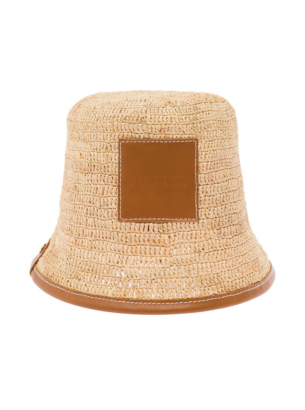 Shop Jacquemus Le Bob Soli Beige Bucket Hat With Logo Patch In Raffia Woman In Brown