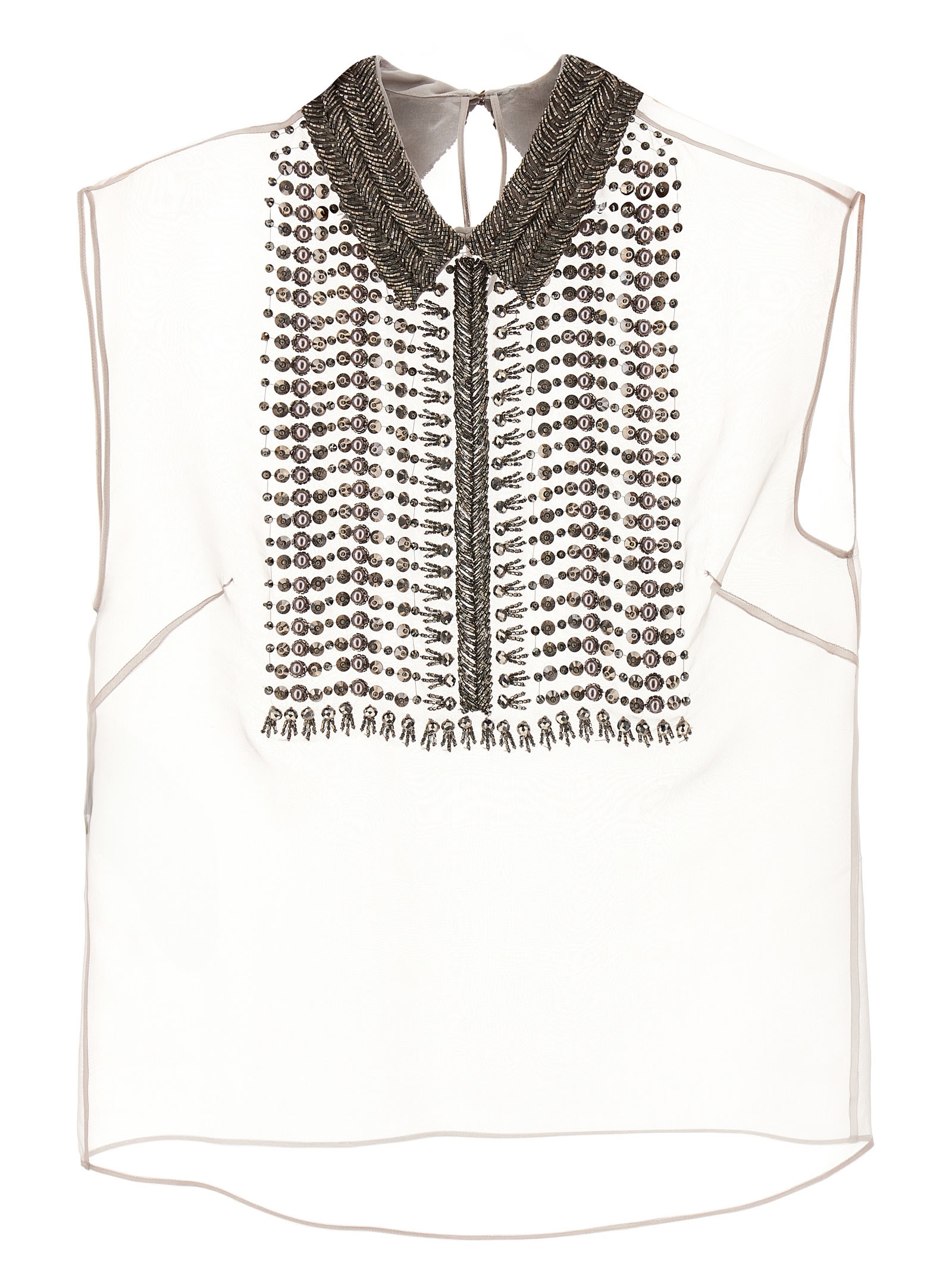 Shop Alberta Ferretti Beaded Chiffon Top In Gray