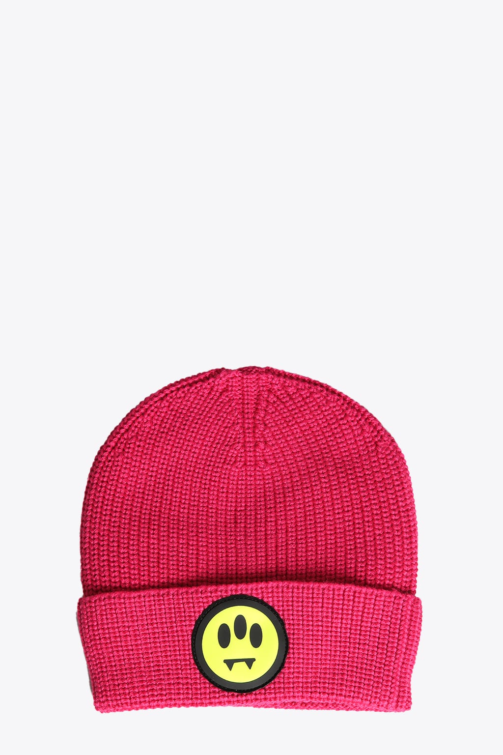 Barrow Wool Hat Unisex Bright pink rib-knit beanie with smile patch