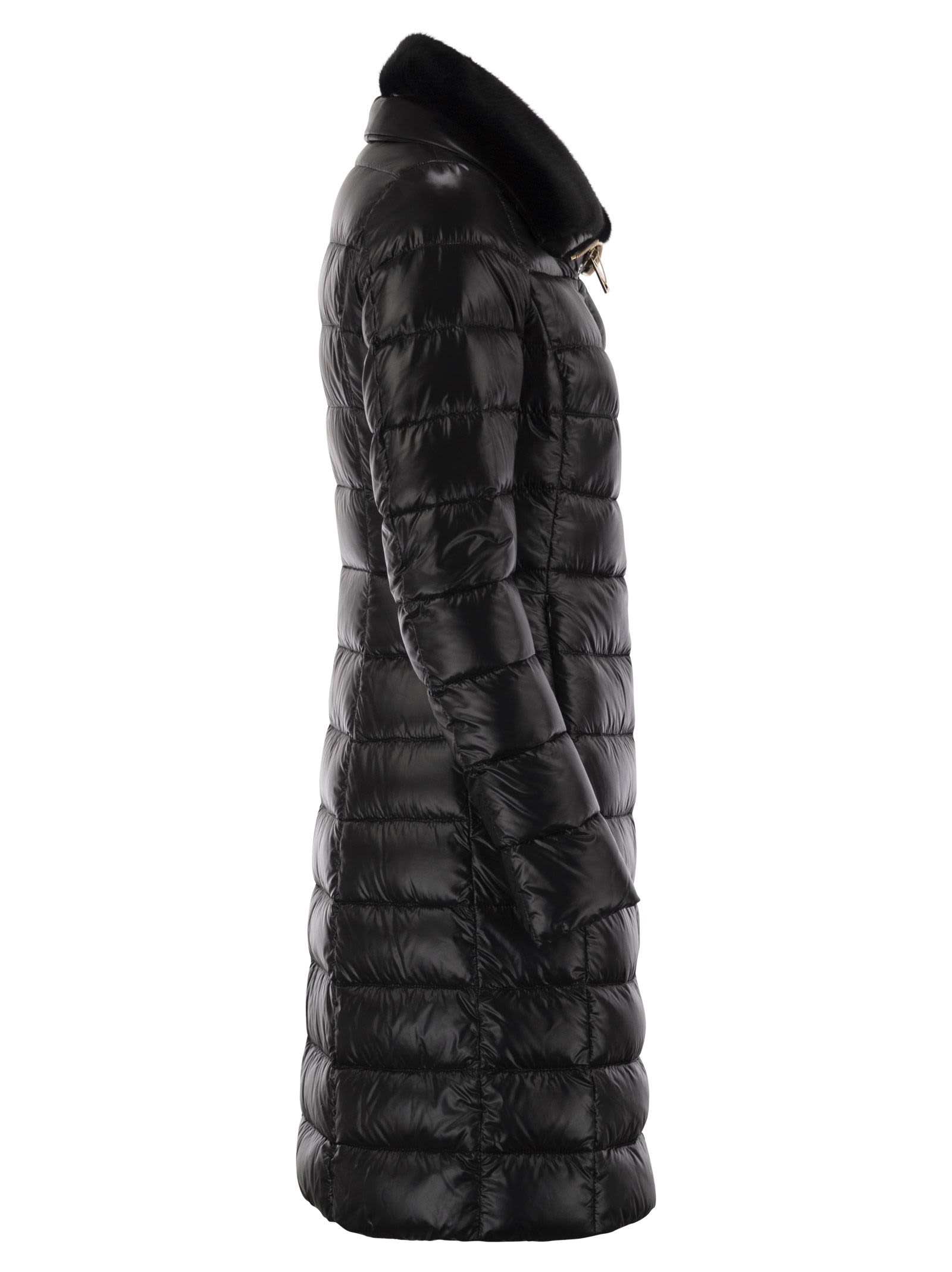 Herno Elisa Fox Fur-collar Down Coat In Black