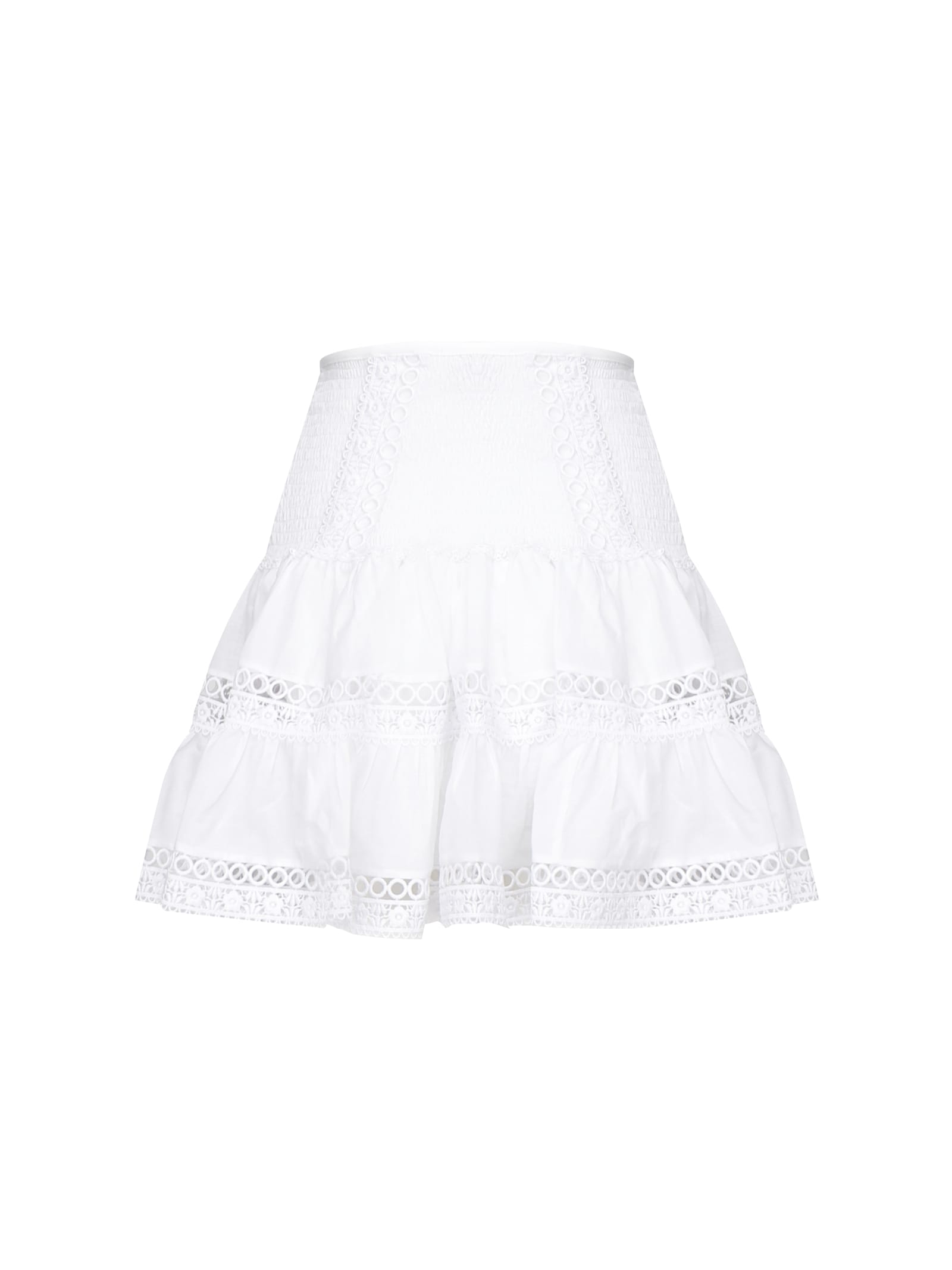 Charo Ruiz Ibiza Hortens Lace-embellished Cotton-blend Mini Skirt In White