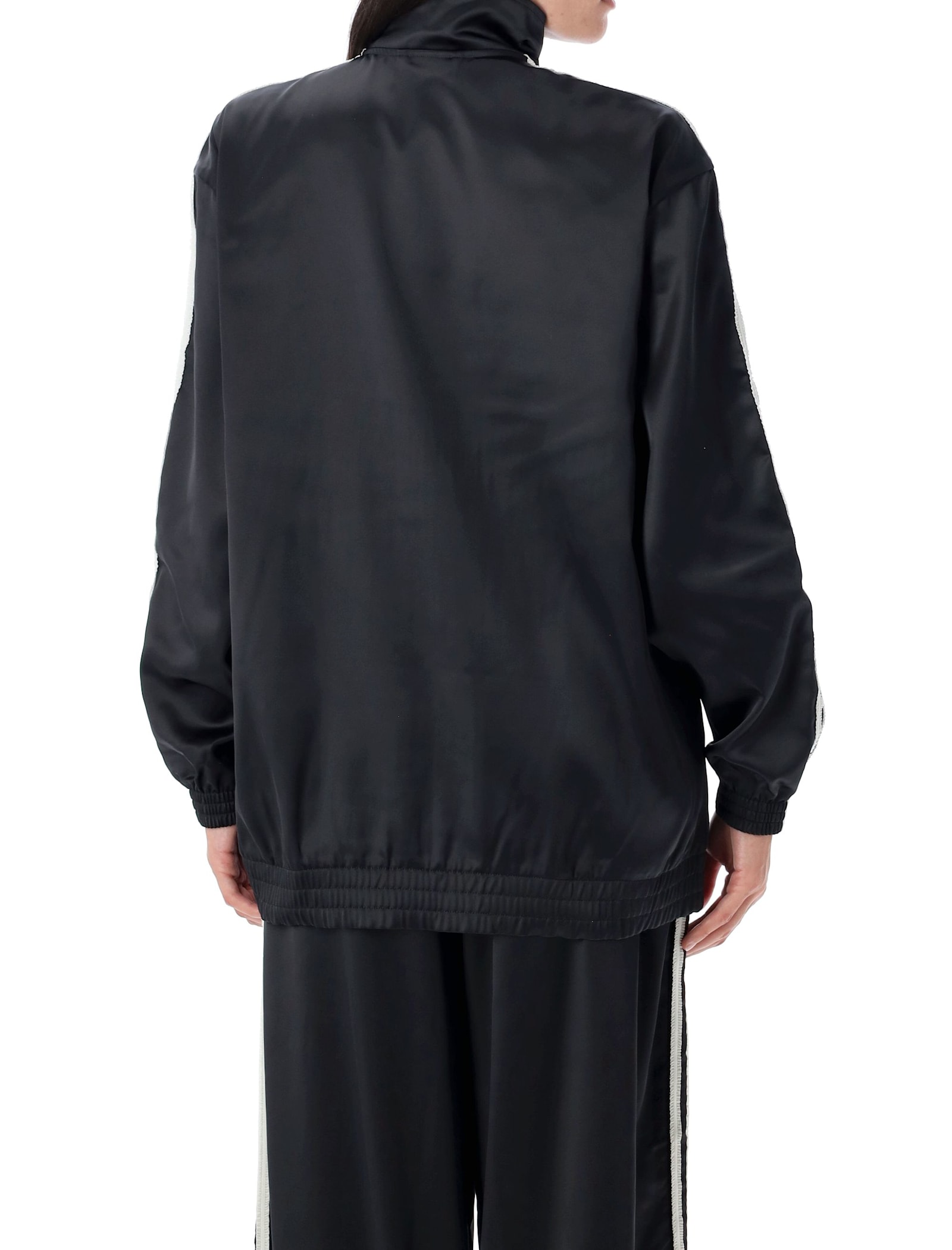 Adidas Originals Satin Ruffle 3-stripes Firebird Track Jacket In Black