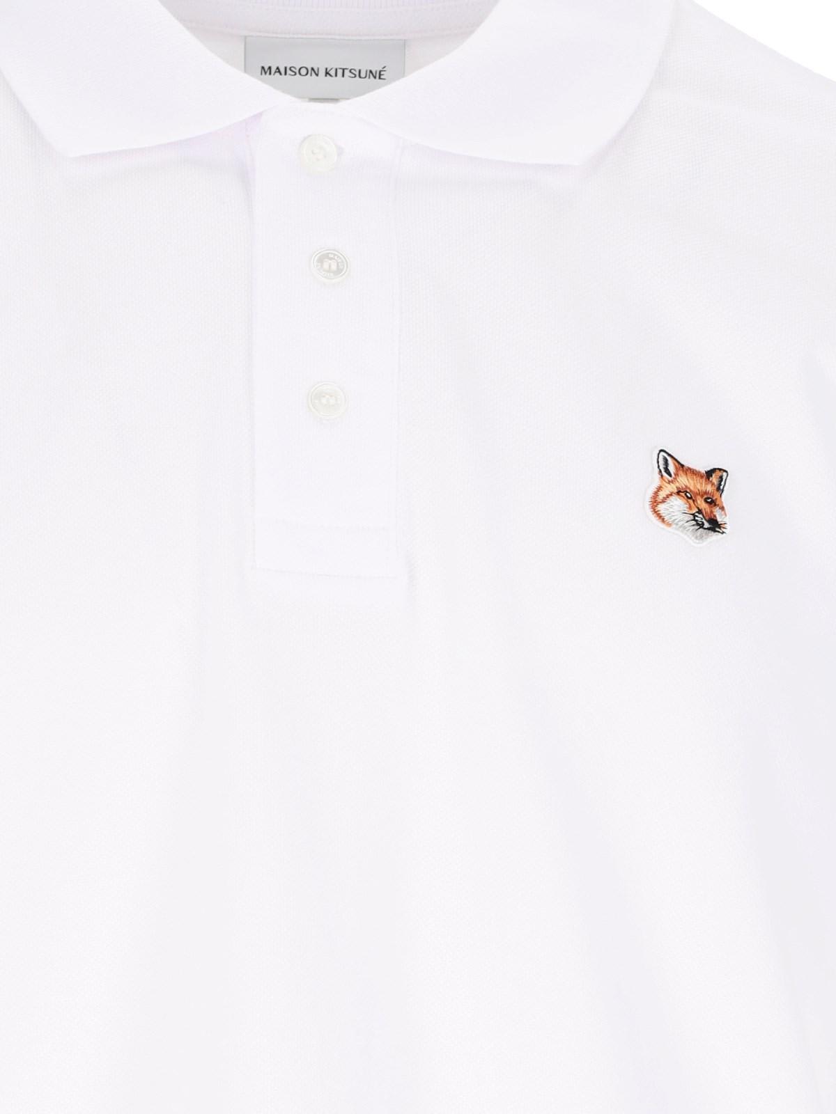 Shop Maison Kitsuné Polo Shirt Fox Head In White