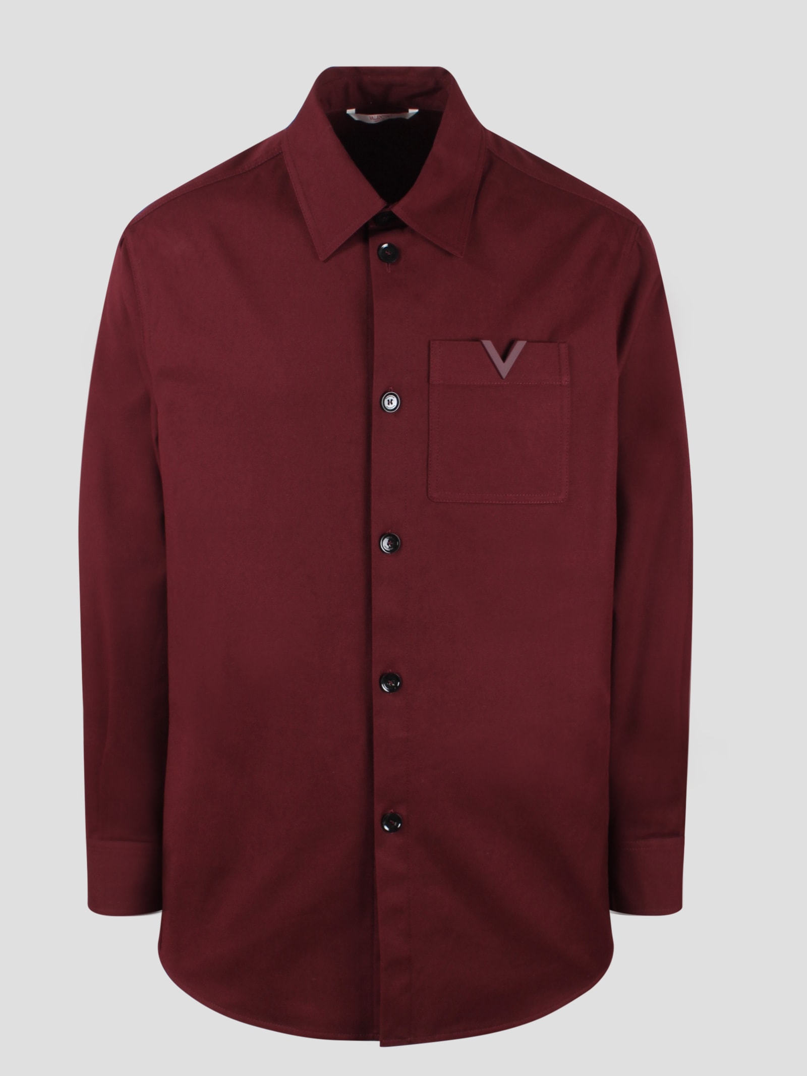 Shop Valentino Rubberised V Detail Stretch Cotton Canvas Shirt Jacket In Pink & Purple