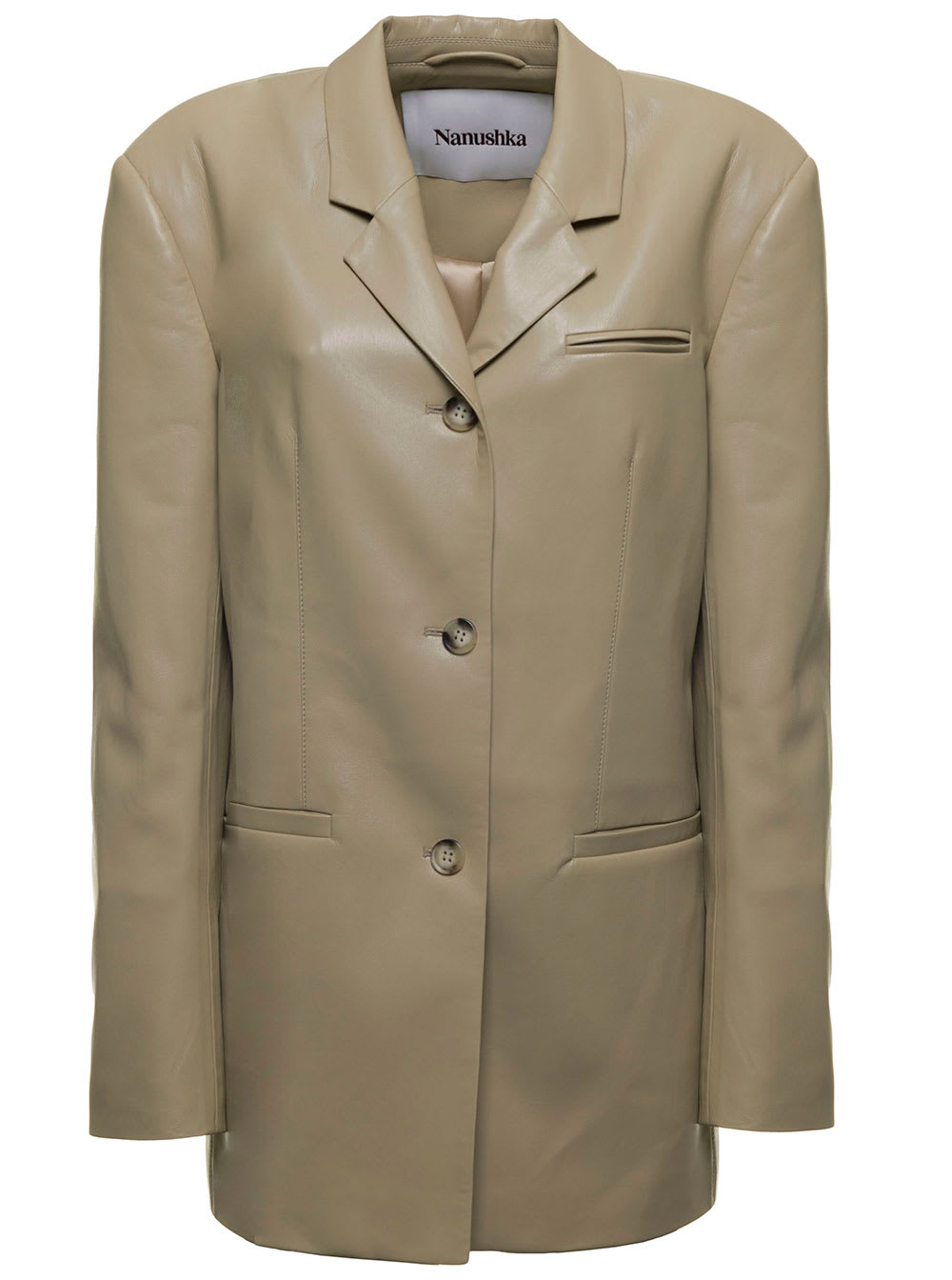 Marsey Beige Vegan Leather Blazer