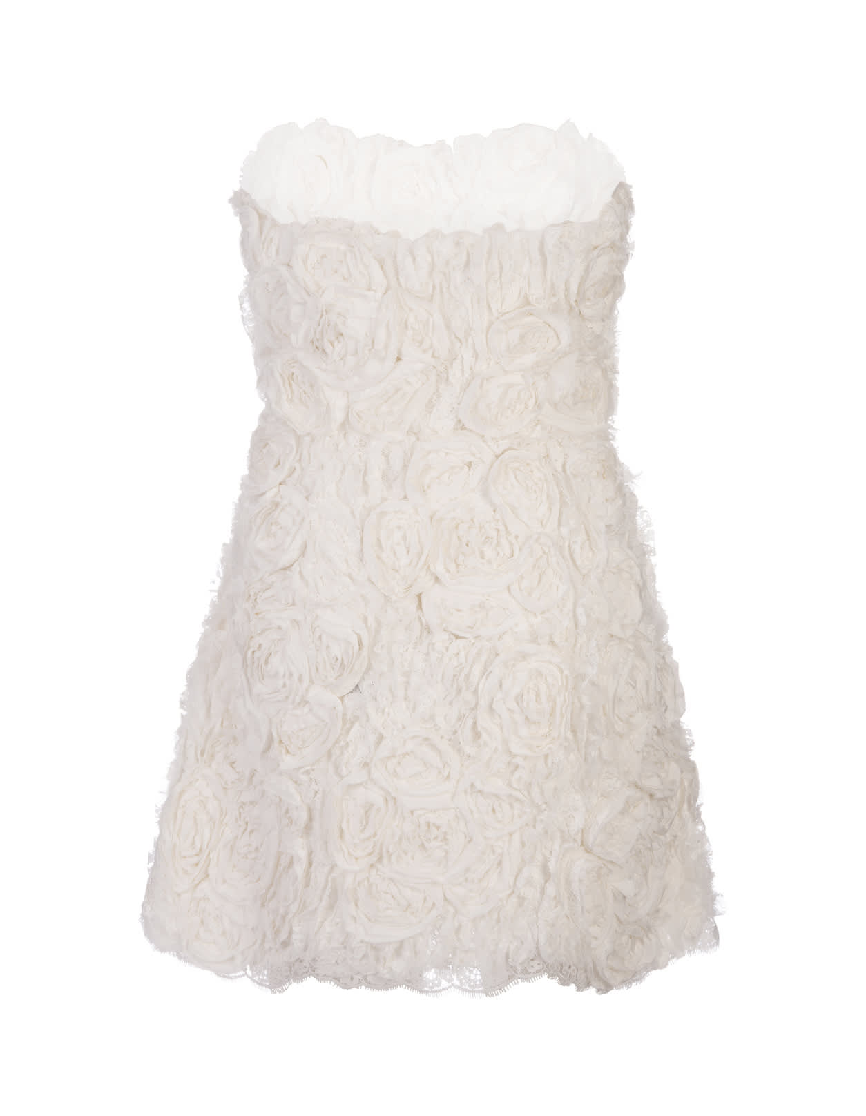 Shop Ermanno Scervino Sculpture Dress In White Lace With Applied Roses