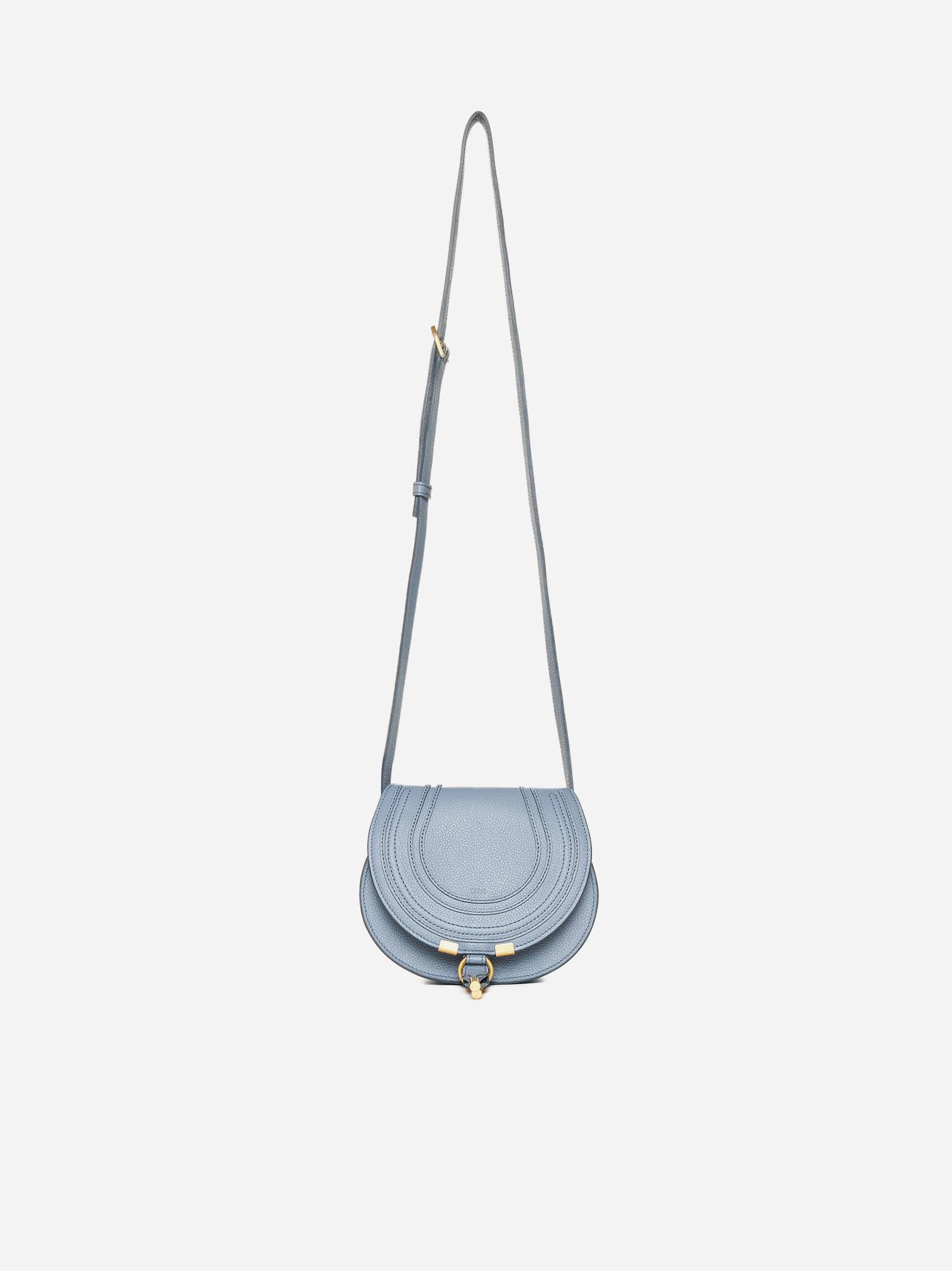 Shop Chloé Marcie Leather Small Bag In Clear Blue