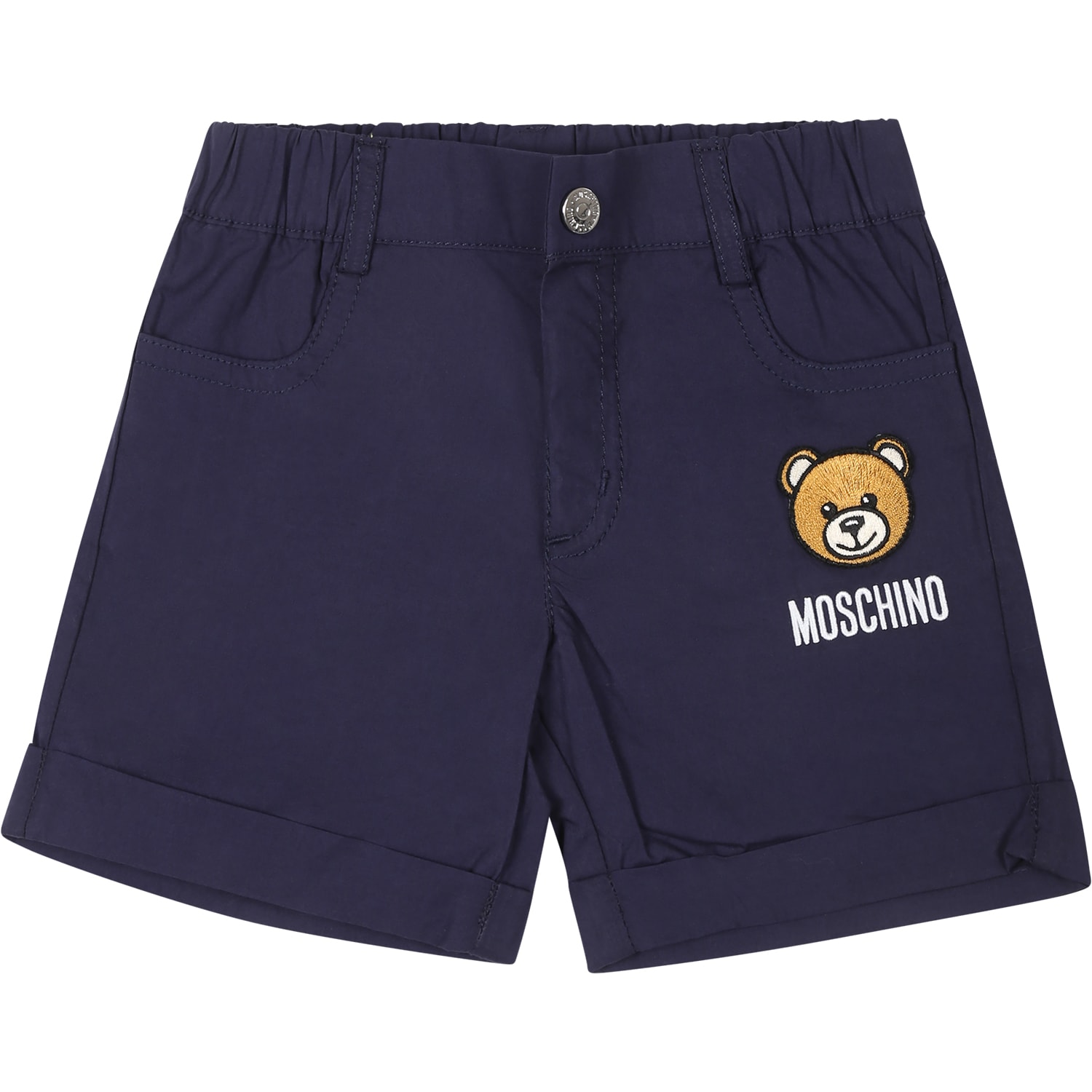 Shop Moschino Blue Shorts For Baby Boy With Teddy Bear And Logo