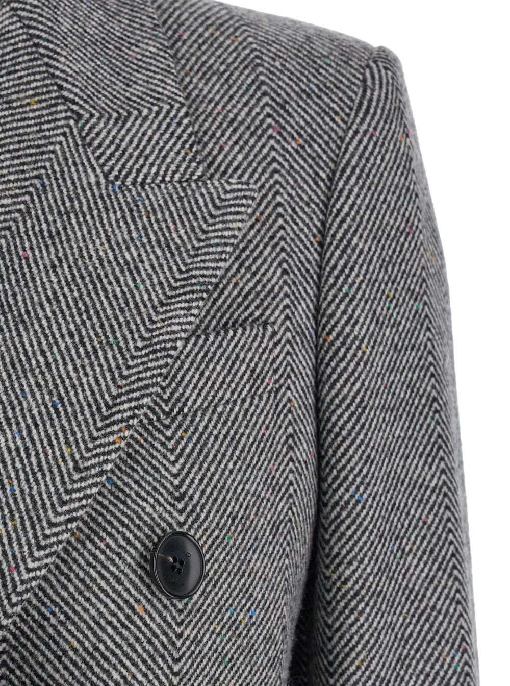 Shop Etro Grey Long Double-breasted Coat With Chevron Motif In Wool Blend Woman