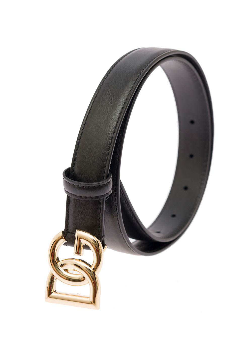 Shop Dolce & Gabbana Black Thin Belt With Golden Dg Buckle In Leather Woman