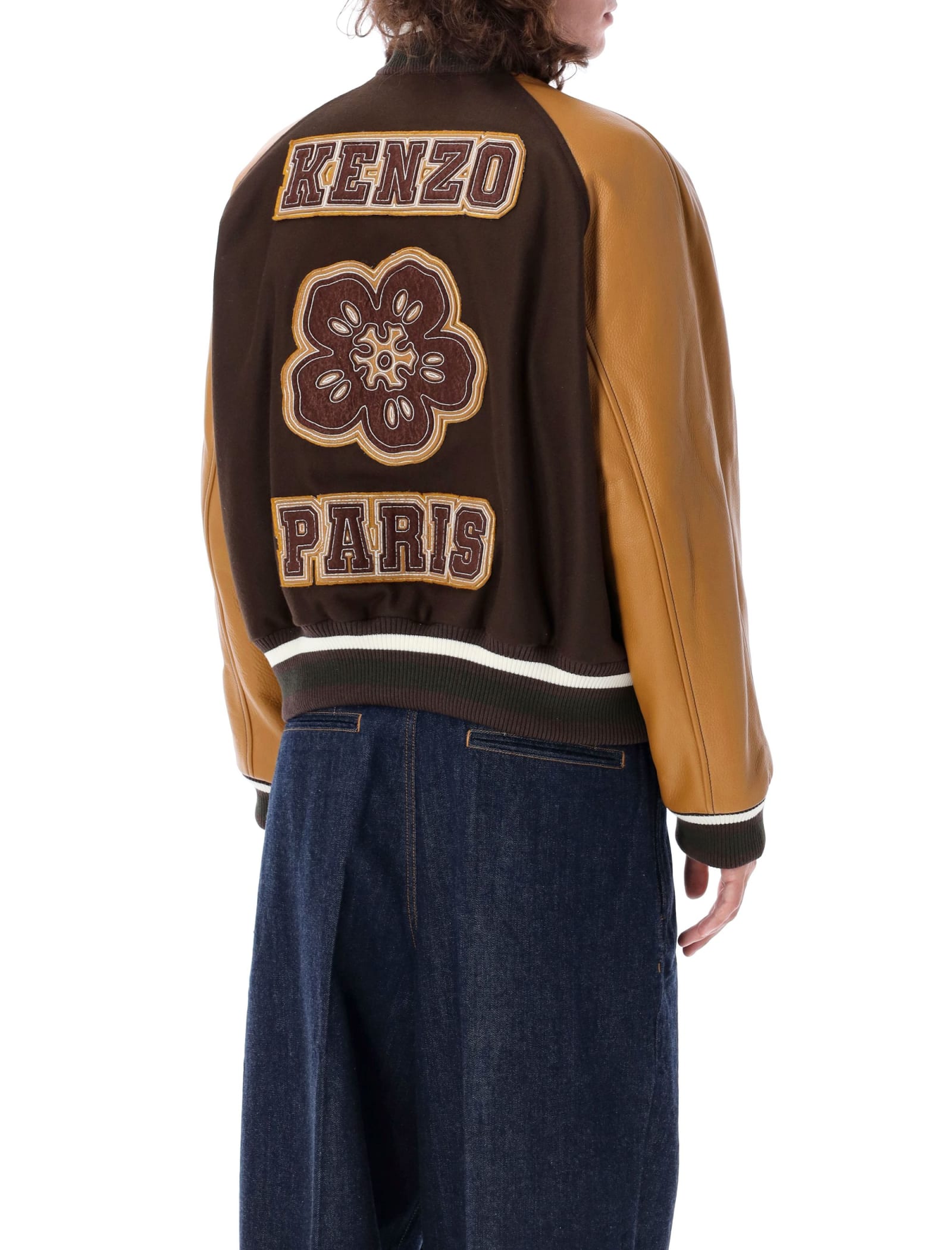 Shop Kenzo Boke Flower Varsity Jacket In Brown Orange